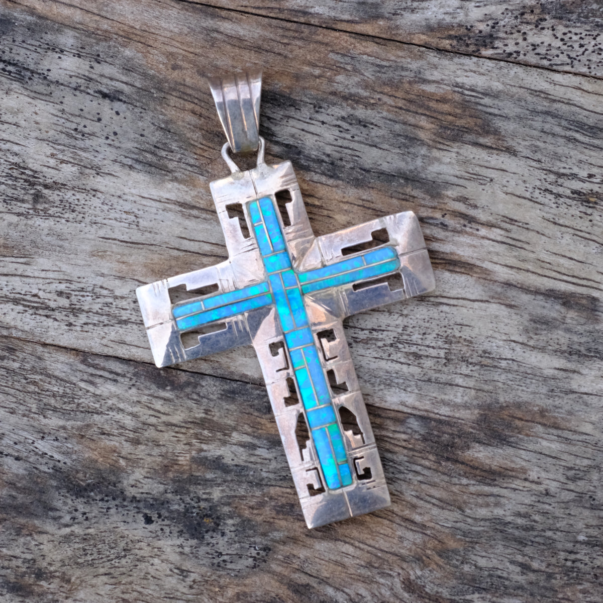 Vintage Sterling Multis Stone Double Sided Cross Pendant