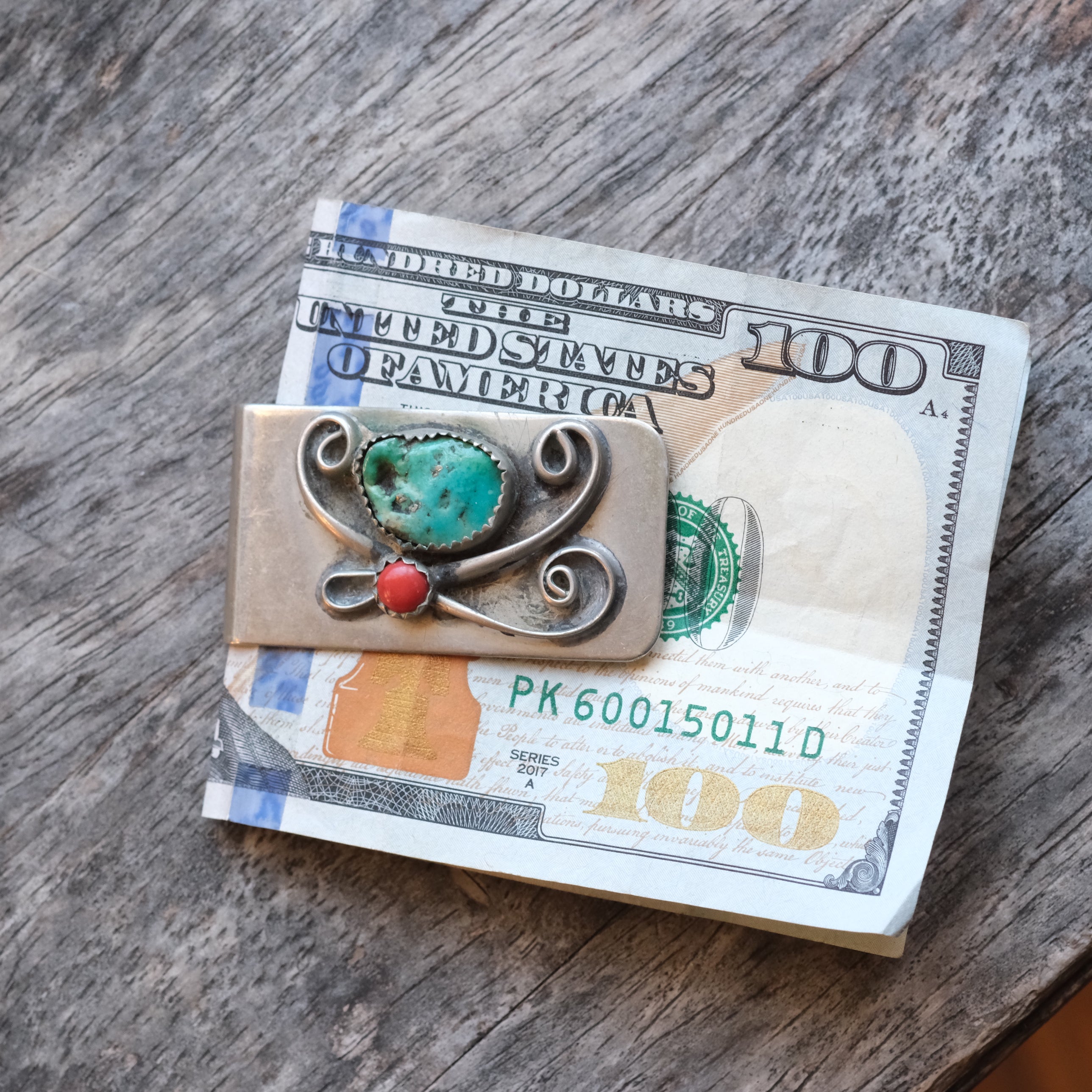 Vintage Turquoise and Coral Money Clip