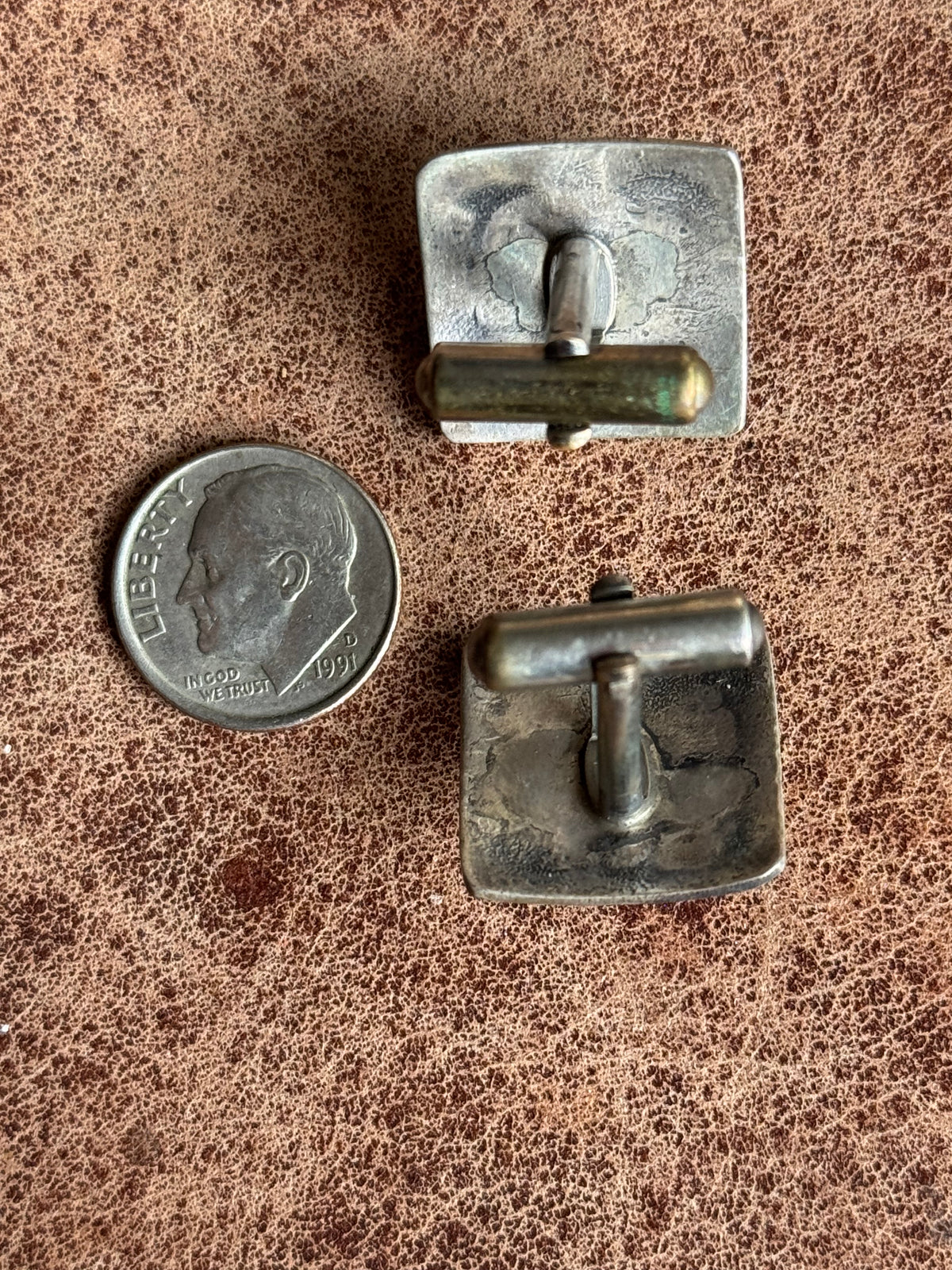 Vintage Sterling Silver Stamped Lapis Square Cufflinks