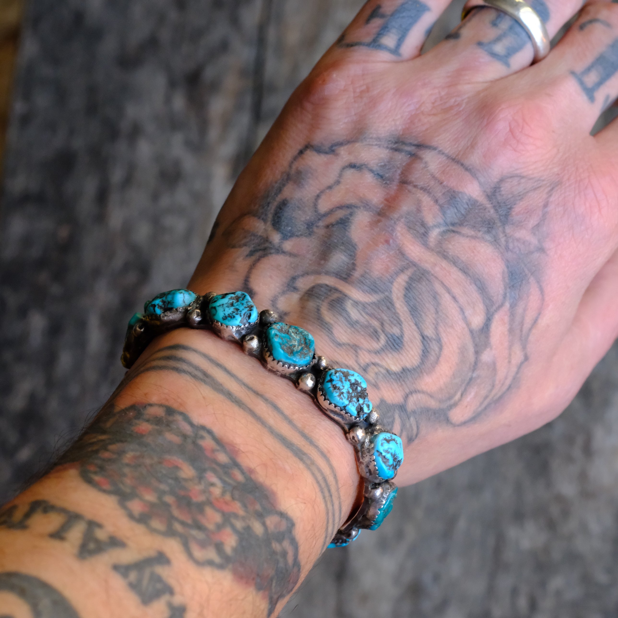 Vintage Sterling 9-Stone Turquoise Cuff Bracelet