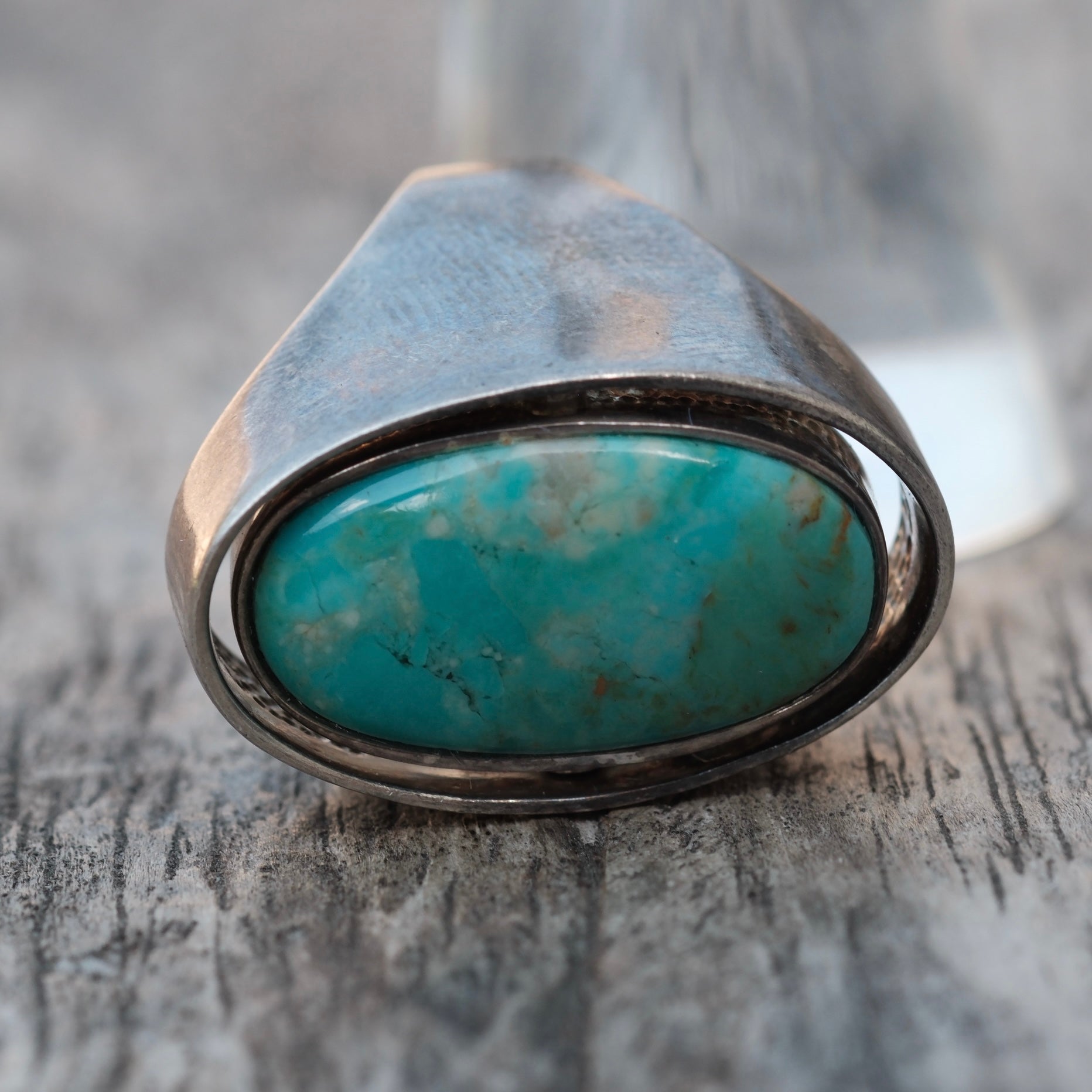 Vintage Sterling Turquoise and Lapis Reversible Ring 5.5