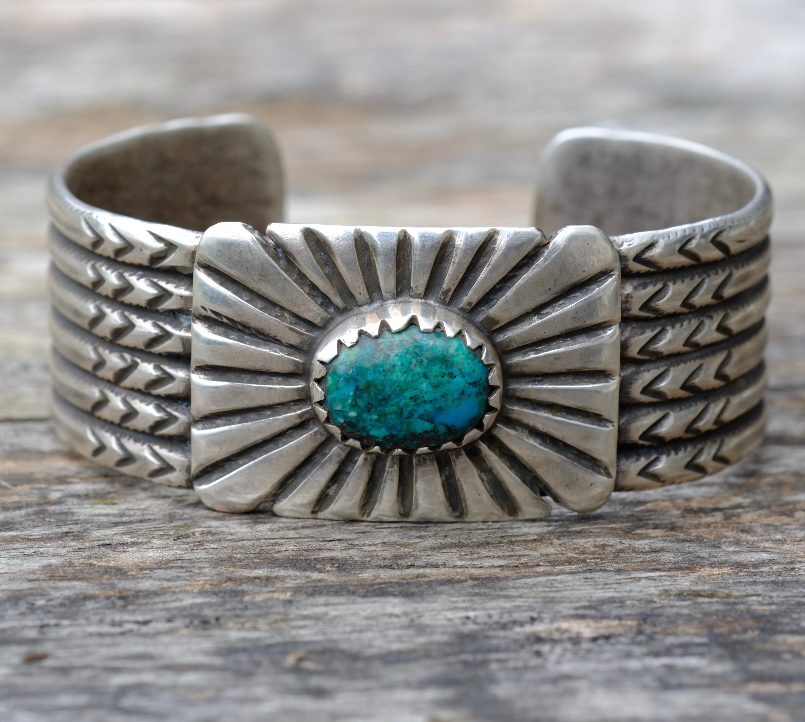 Heavy Sterling Silver Ingot Turquoise Cuff Bracelet