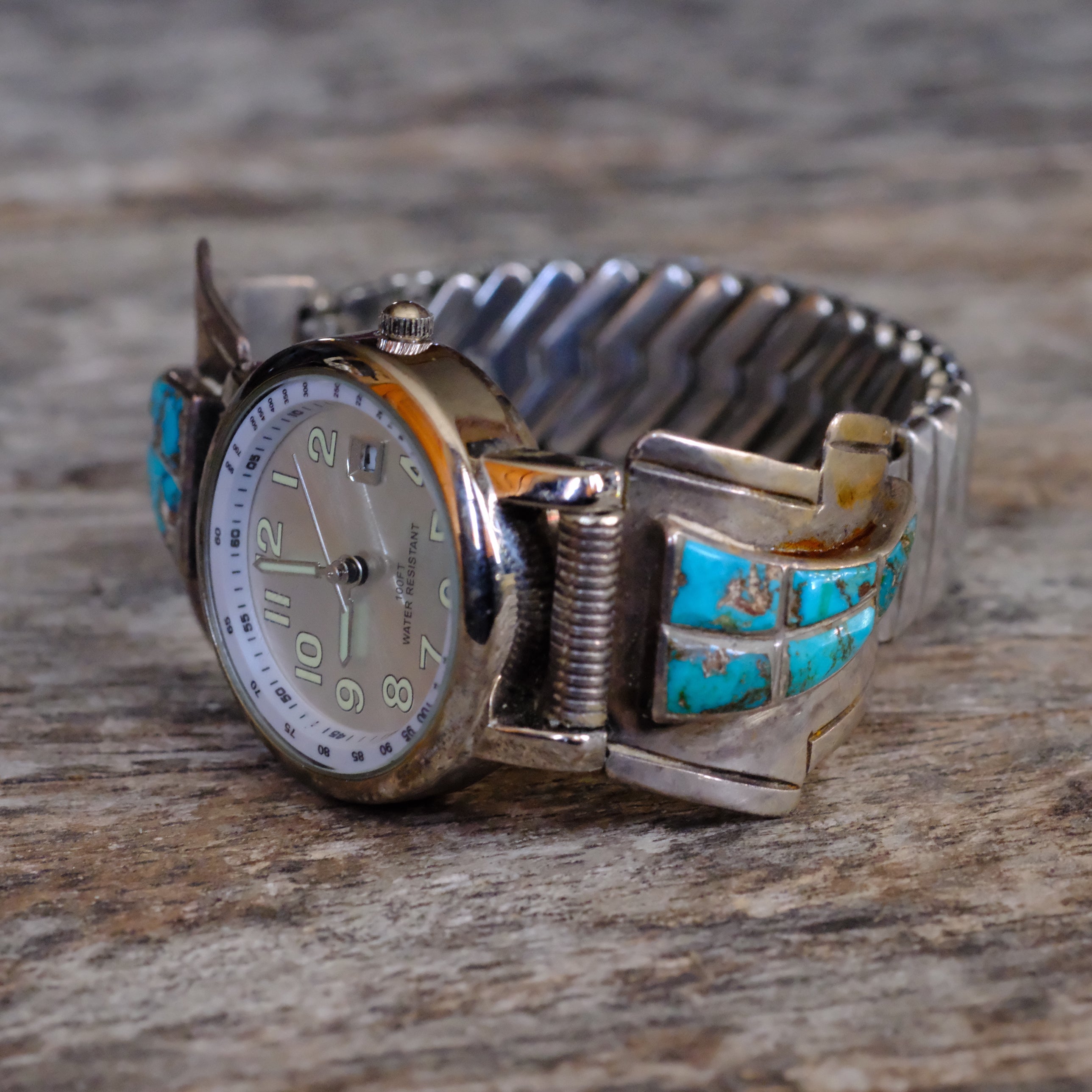 Vintage Sterling Turquoise Inlay Watch