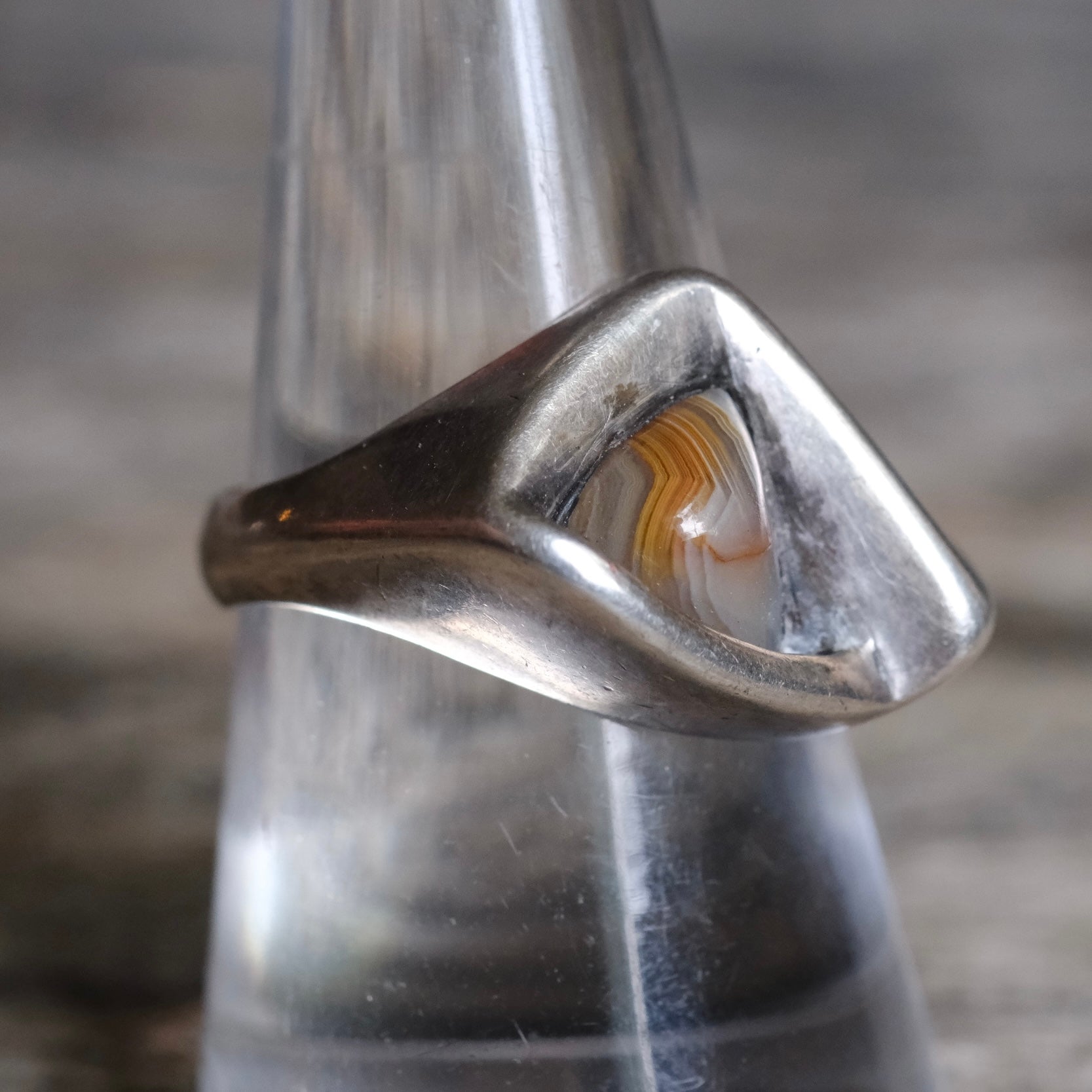 Vintage Sterling Agate Modernist Ring 7.75