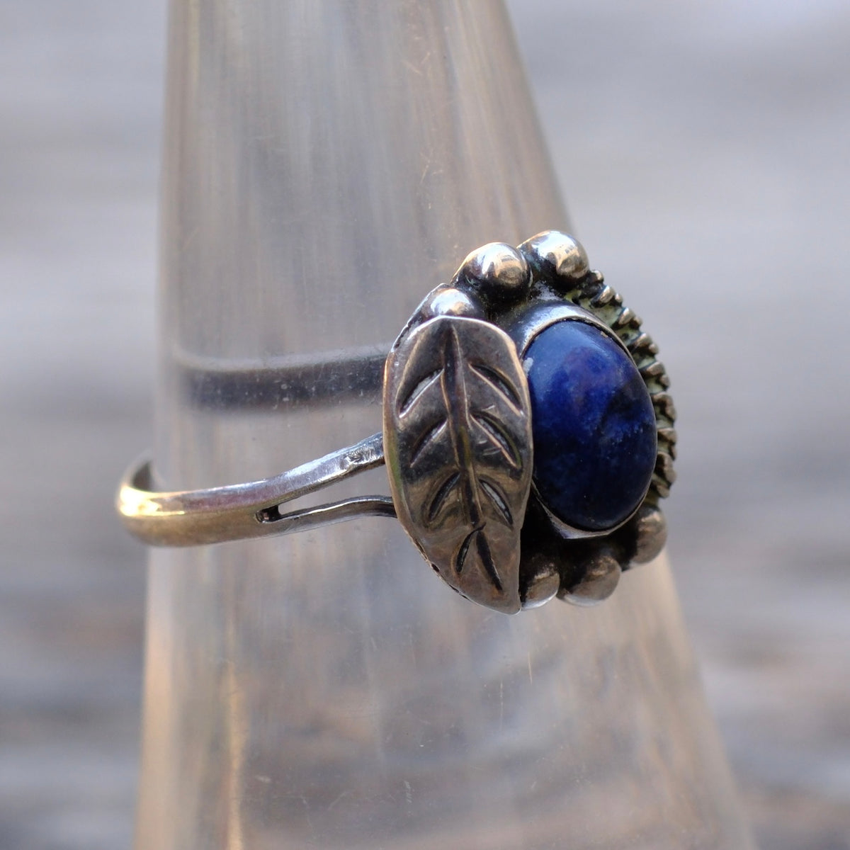Vintage Sterling Lapis Feather Ring 7.75