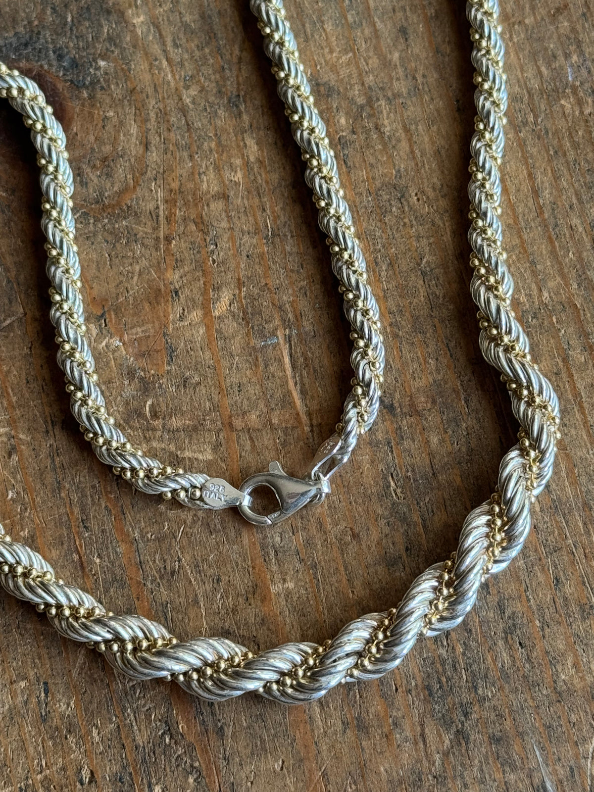 Vintage Sterling Silver 20” Rope & Gold Tone Bead Chain