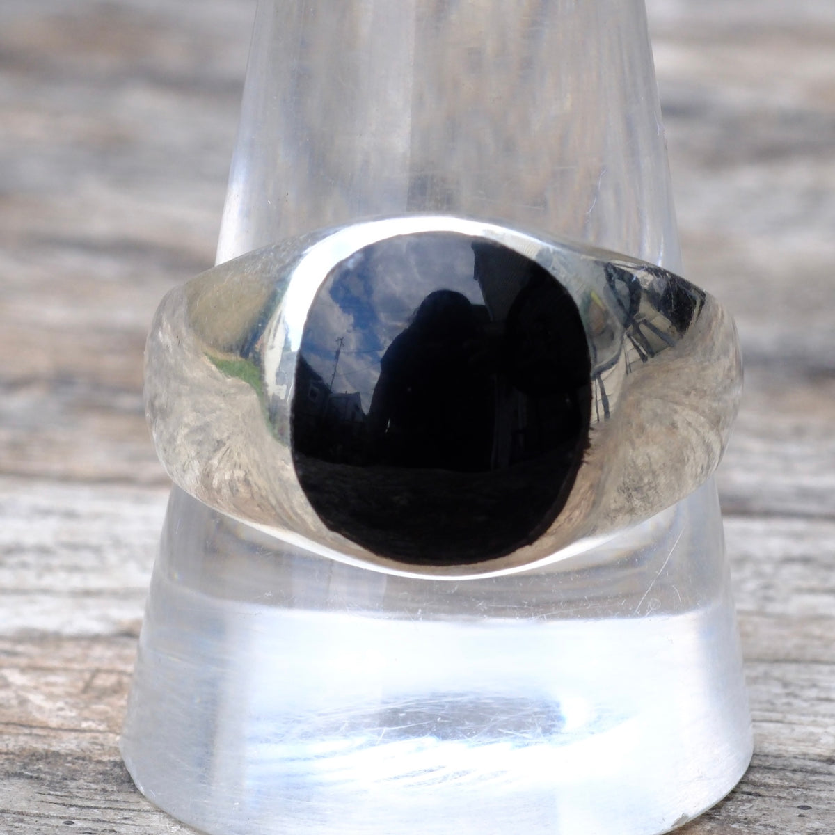 Vintage Sterling Black Resin Signet Ring 11.5