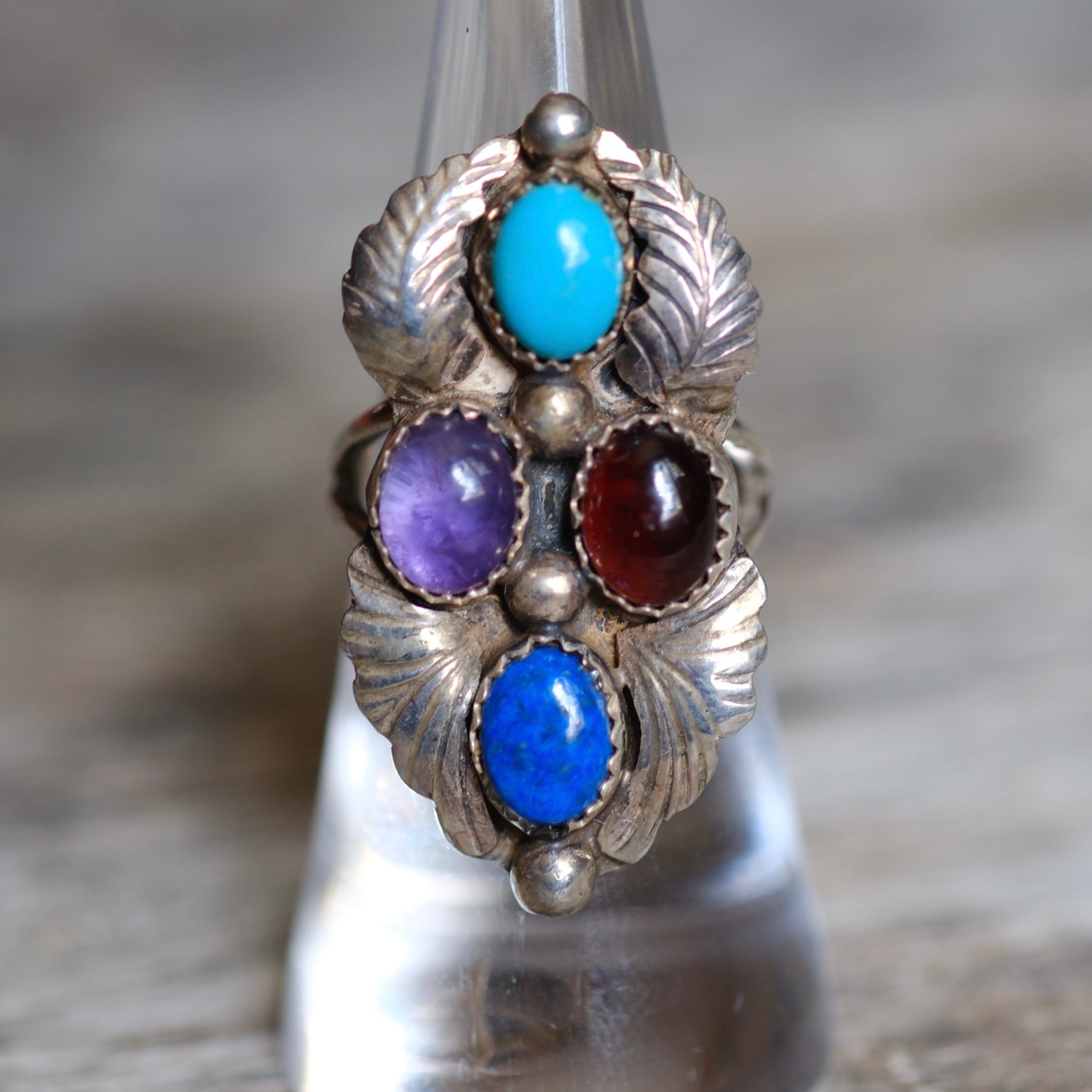 Vintage Sterling Multistone Cluster Feather Ring 6.75