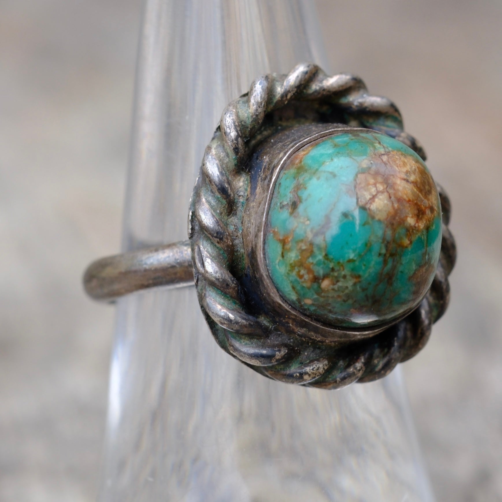 Vintage Sterling Turquoise Roper Ring 6.75