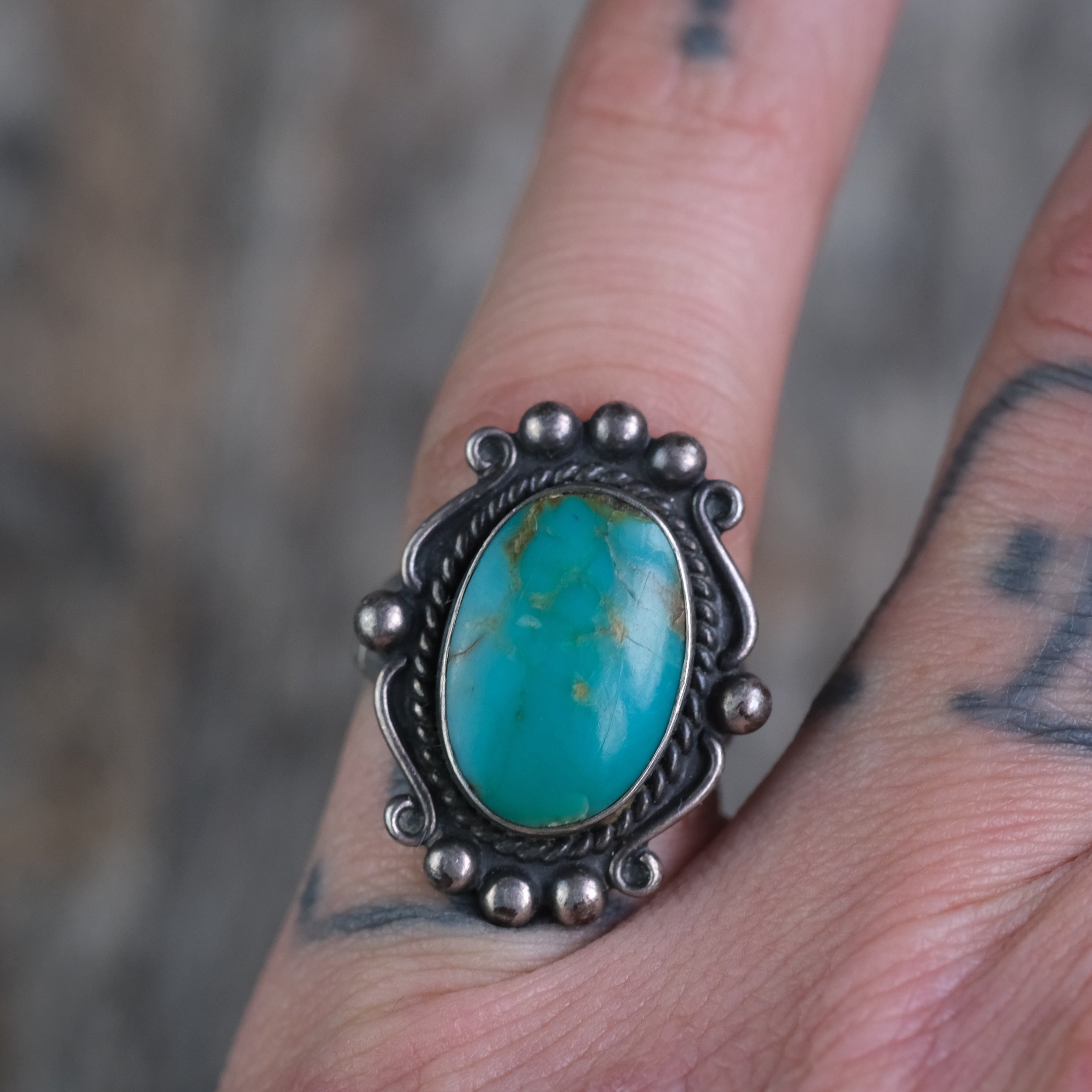 Vintage Sterling Turquoise Ring 5.75