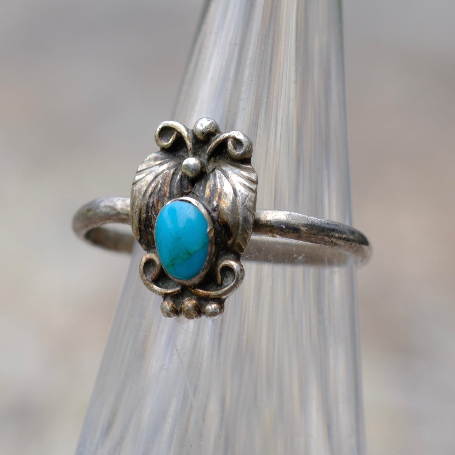 Vintage Sterling Turquoise Feather Ring 3.5