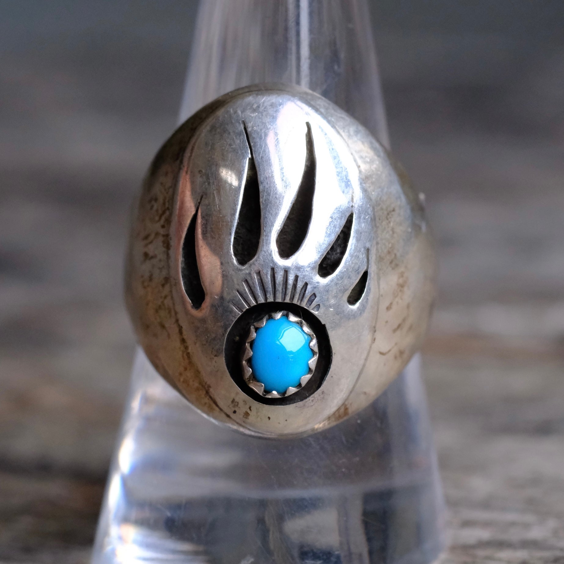 Vintage Sterling Turquoise Bear Paw Ring 9