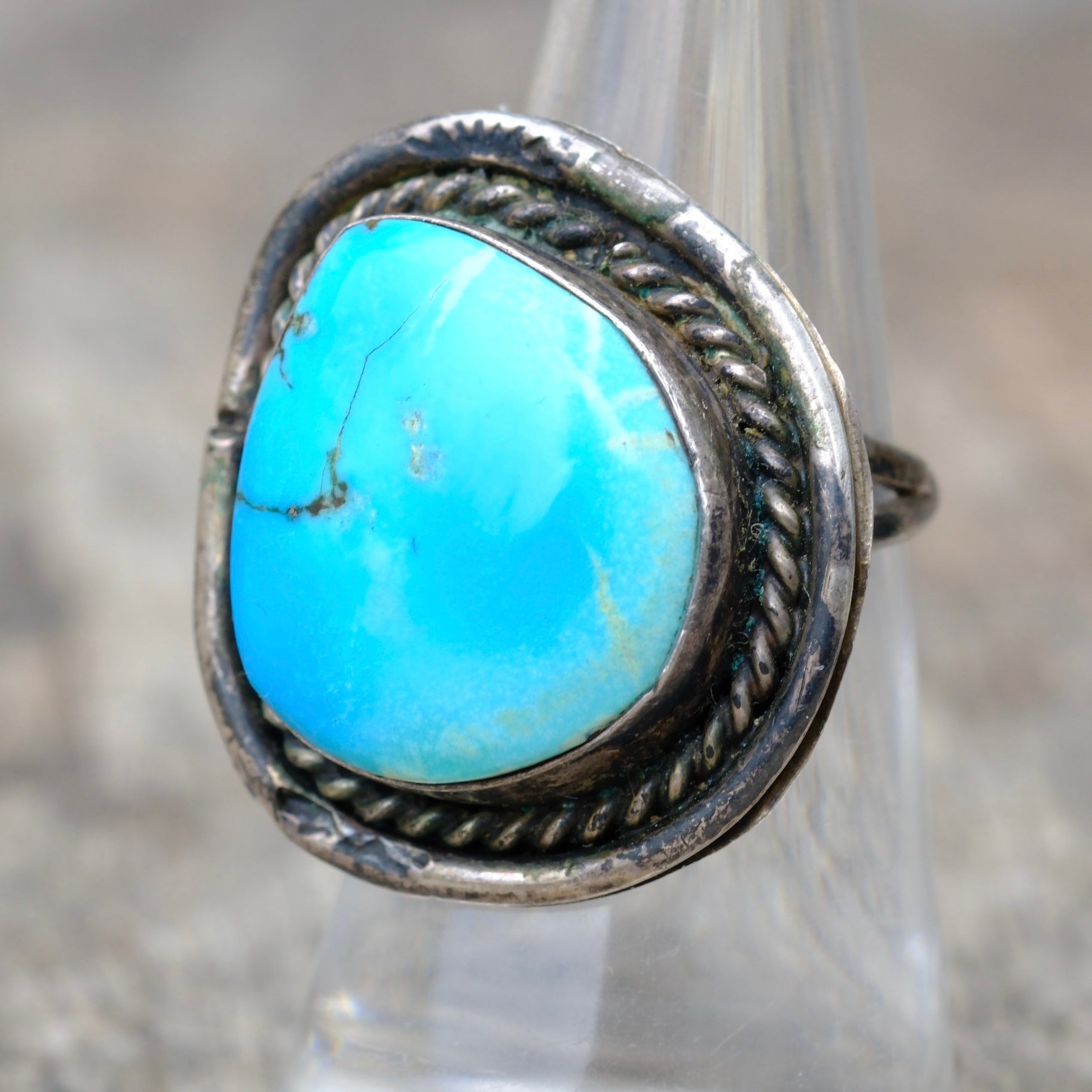 Vintage Sterling Turquoise Roper Ring 6.5