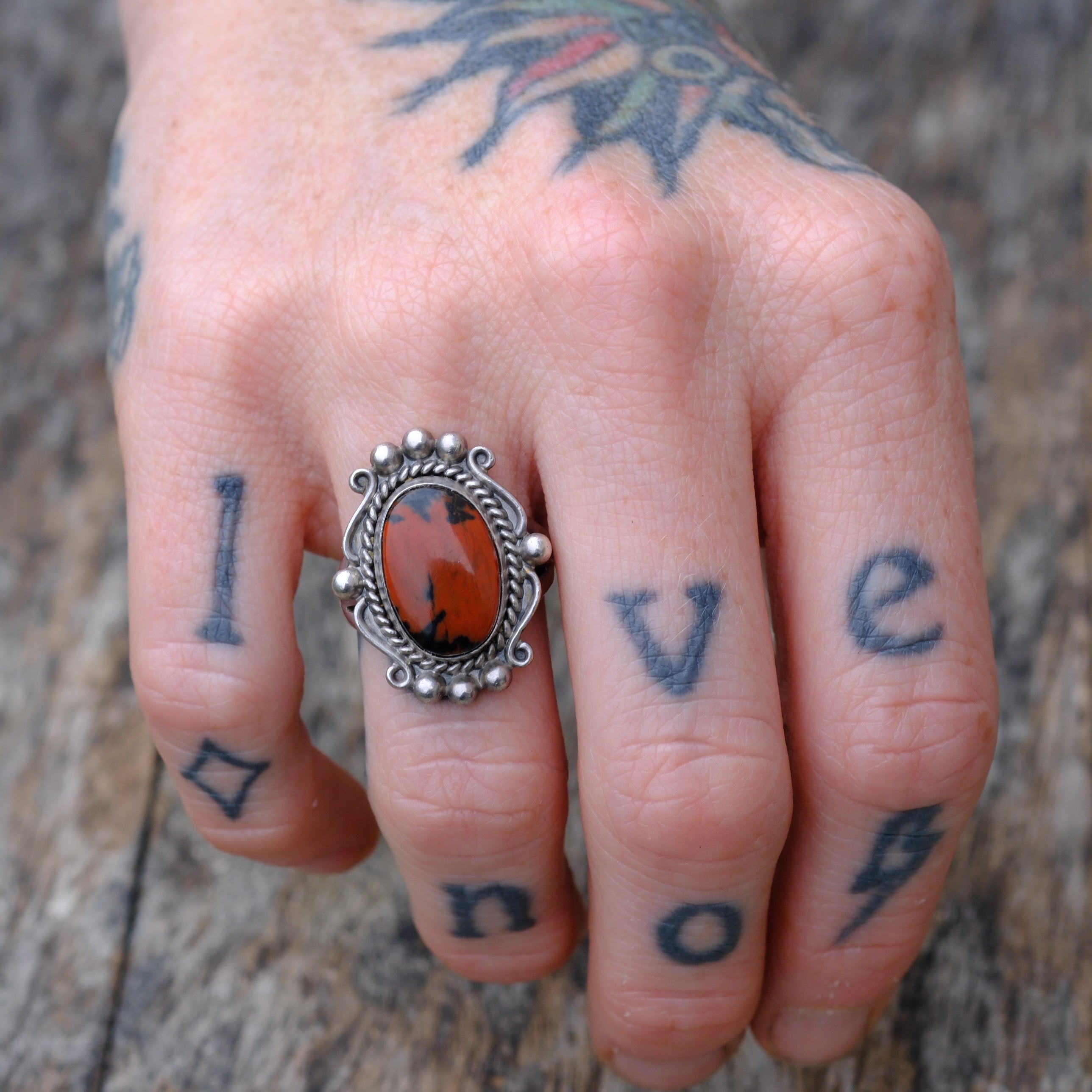 Vintage Sterling Petrified Wood Ring 5.5
