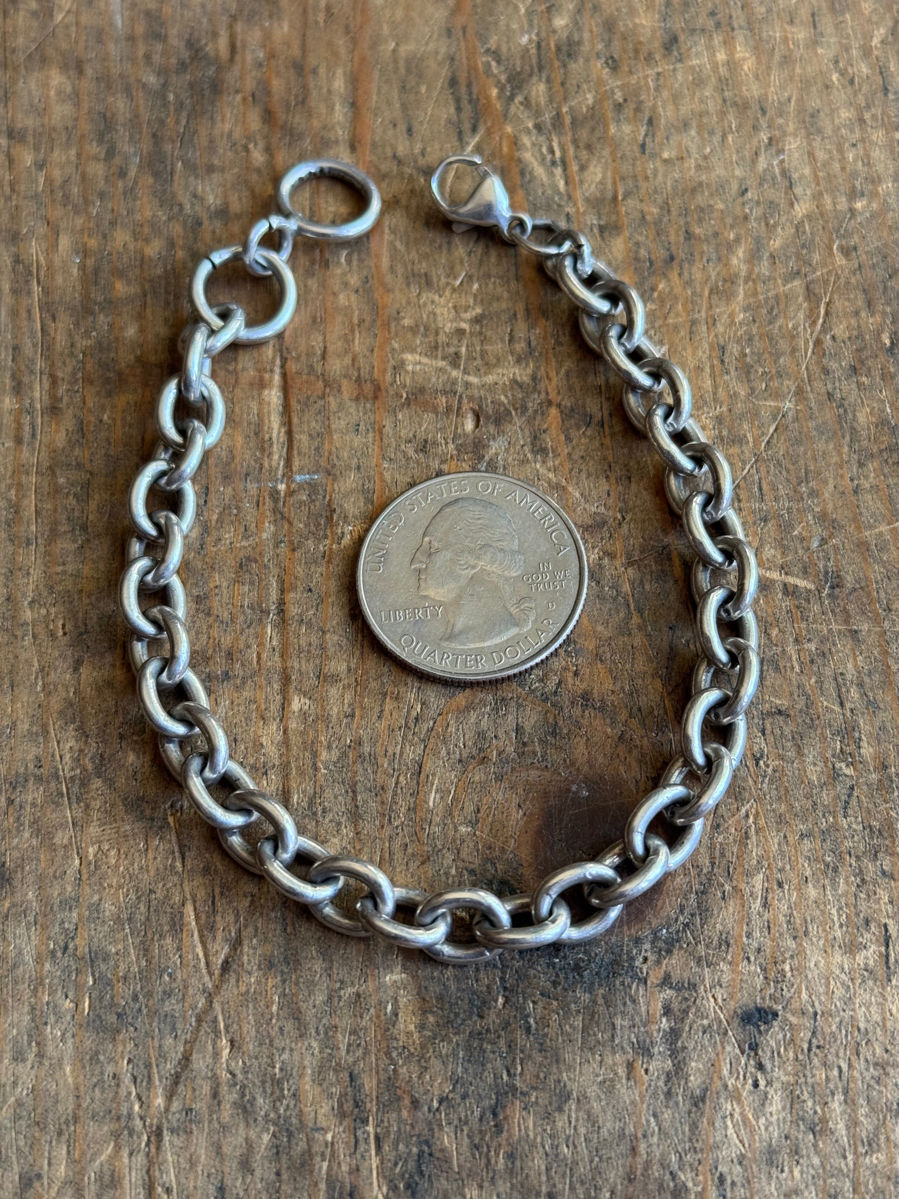 Vintage Sterling Silver Oval Cable Chain Bracelet 9"