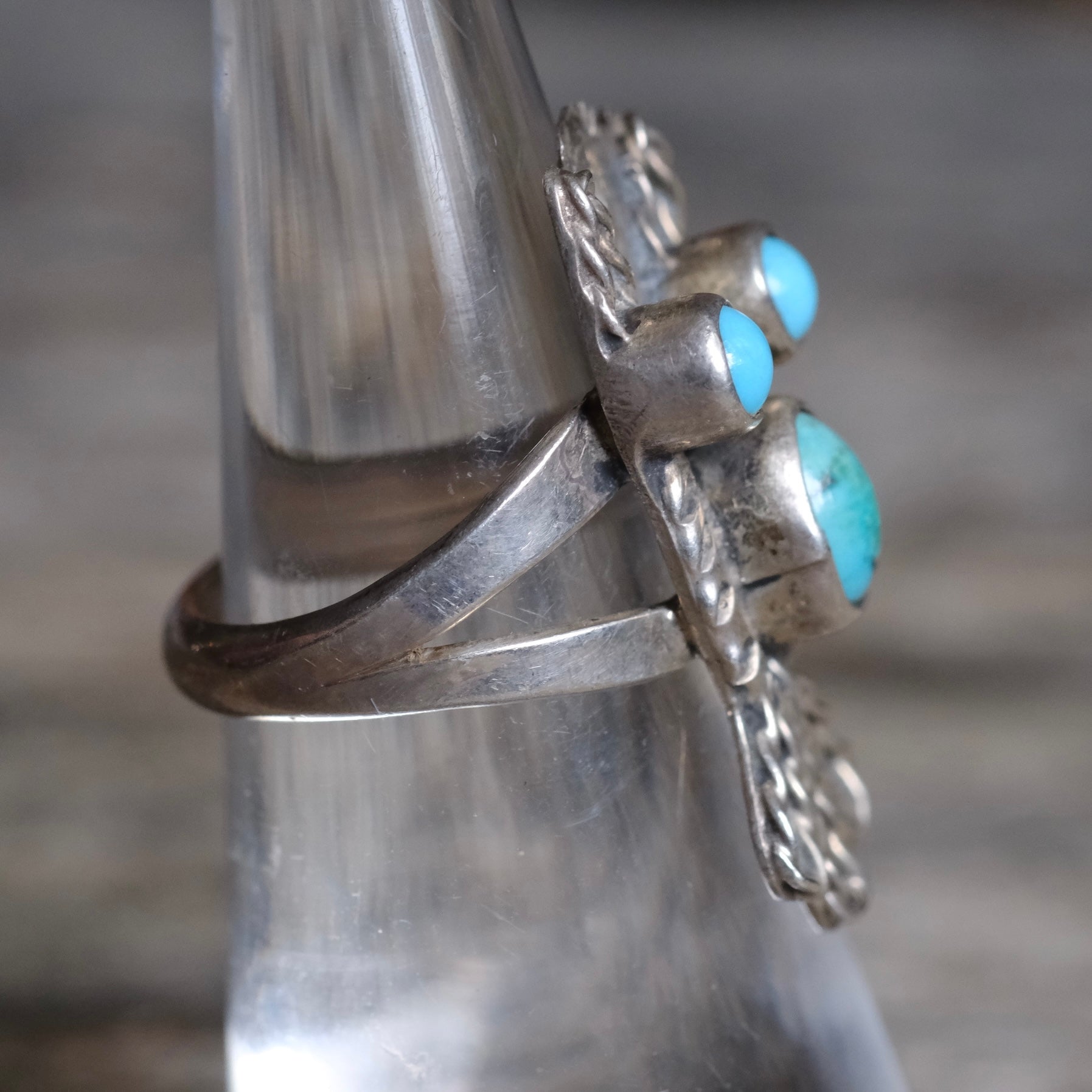 Vintage Sterling Turquoise Owl Ring 5.25