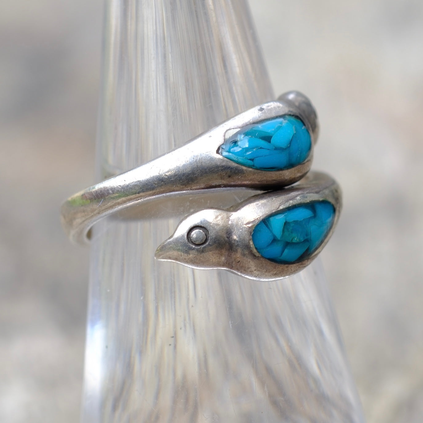 Vintage Sterling Turquoise Overpass Ring 5.25