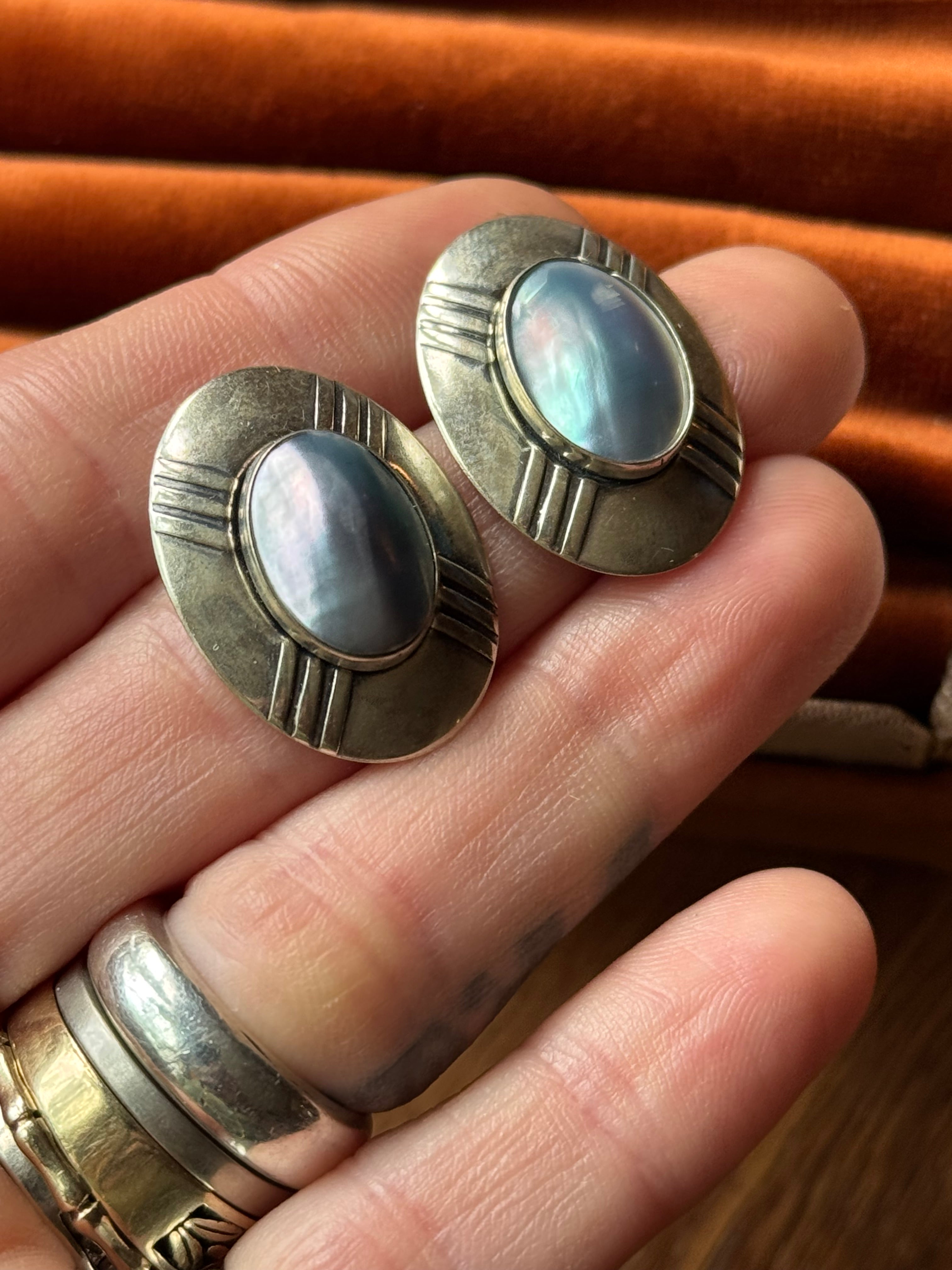 Vintage Sterling Silver Abalone Concho Earrings