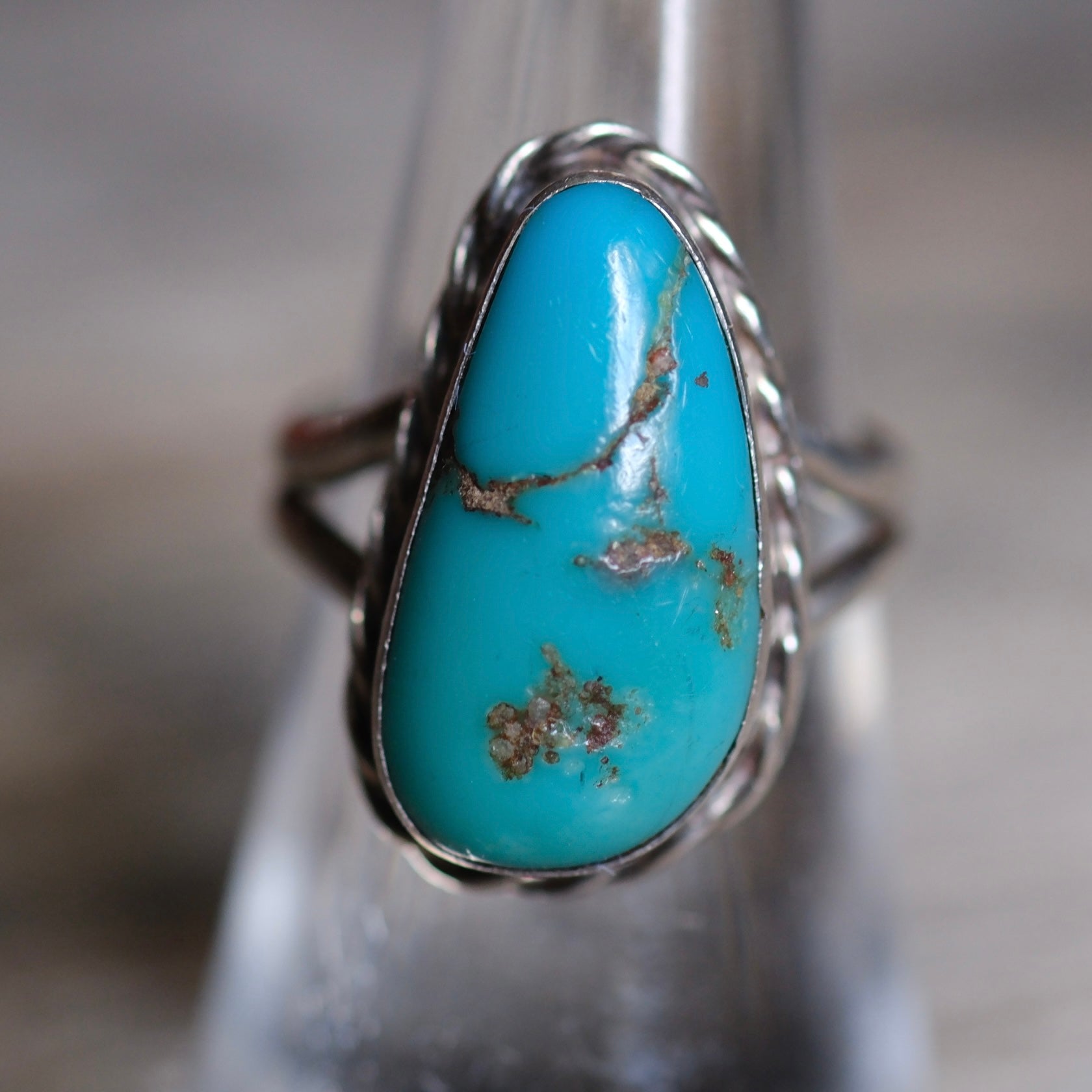 Vintage Sterling Turquoise Roper Ring 6.5