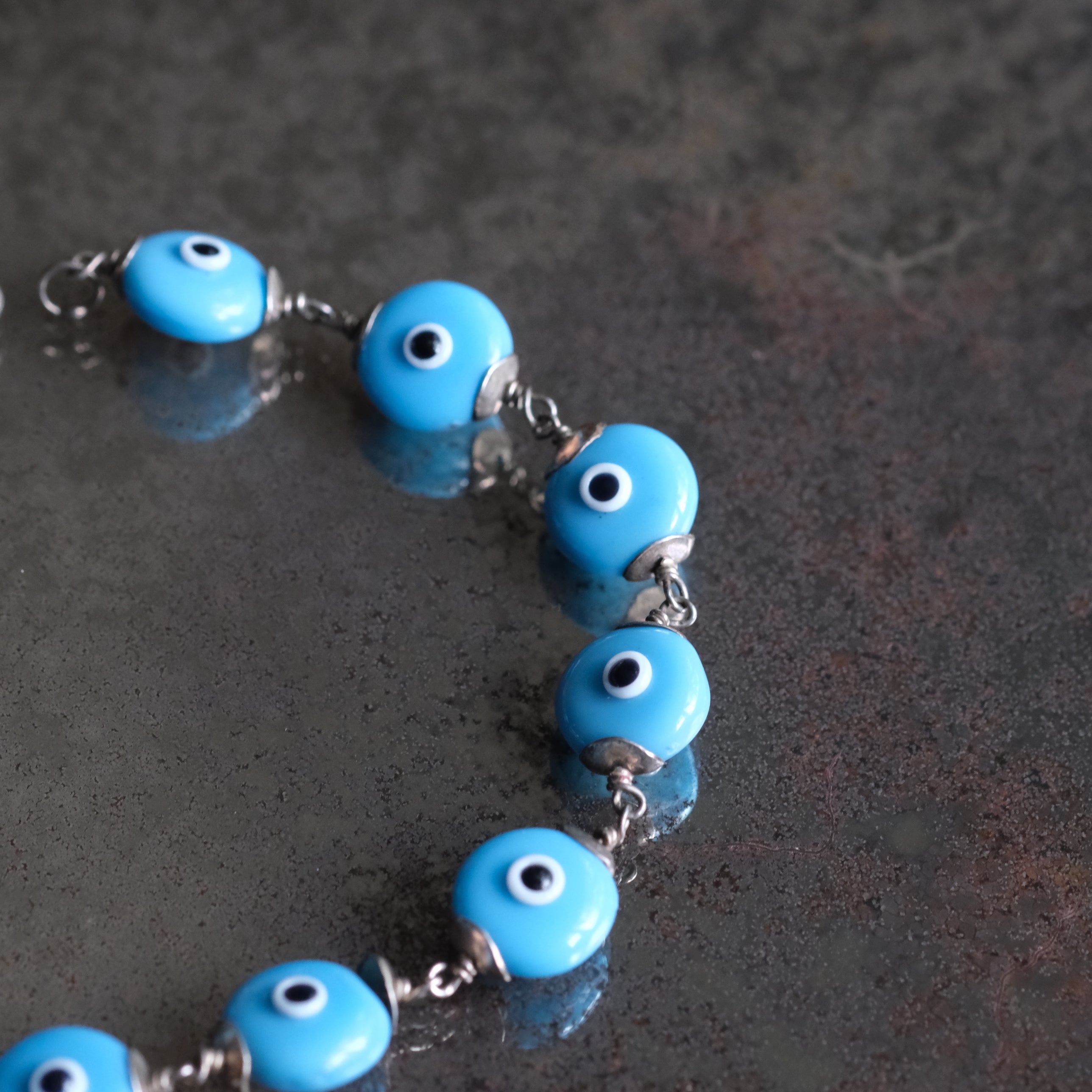 Vintage Sterling Evil Eye Bracelet 7.75"
