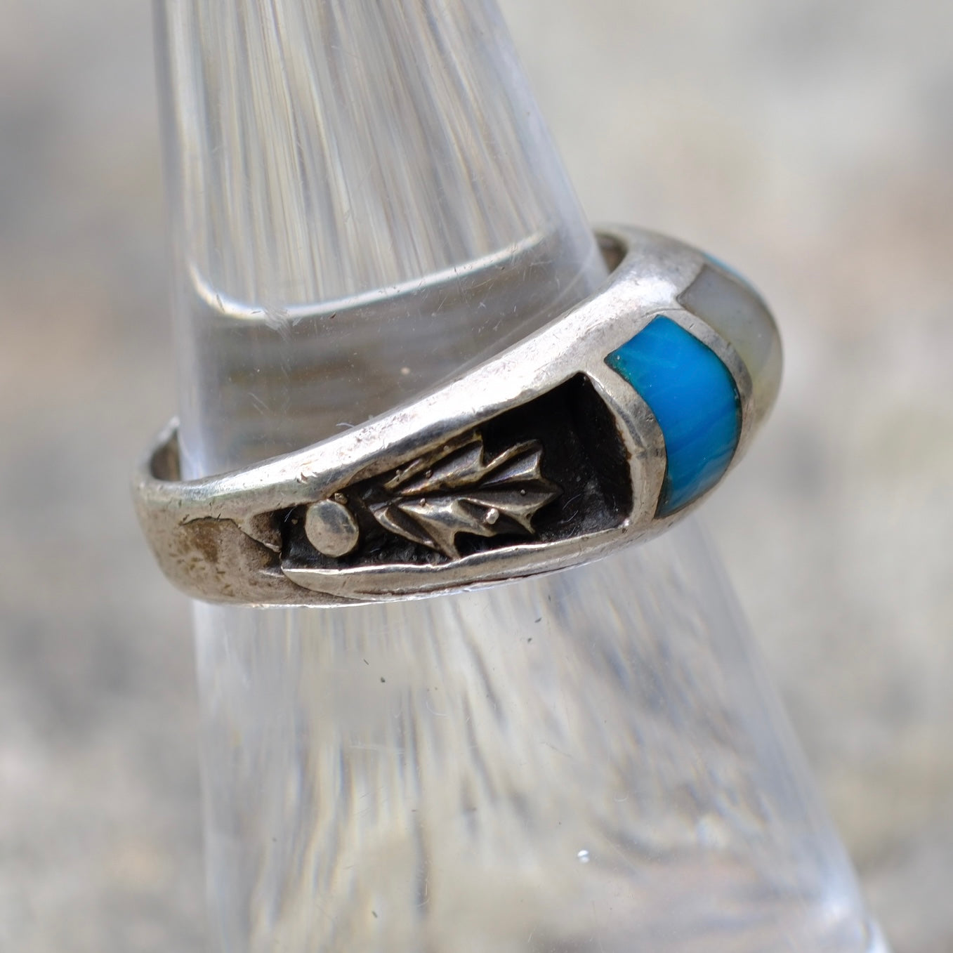 Vintage Sterling Turquoise and MOP Inlay Band 6.5