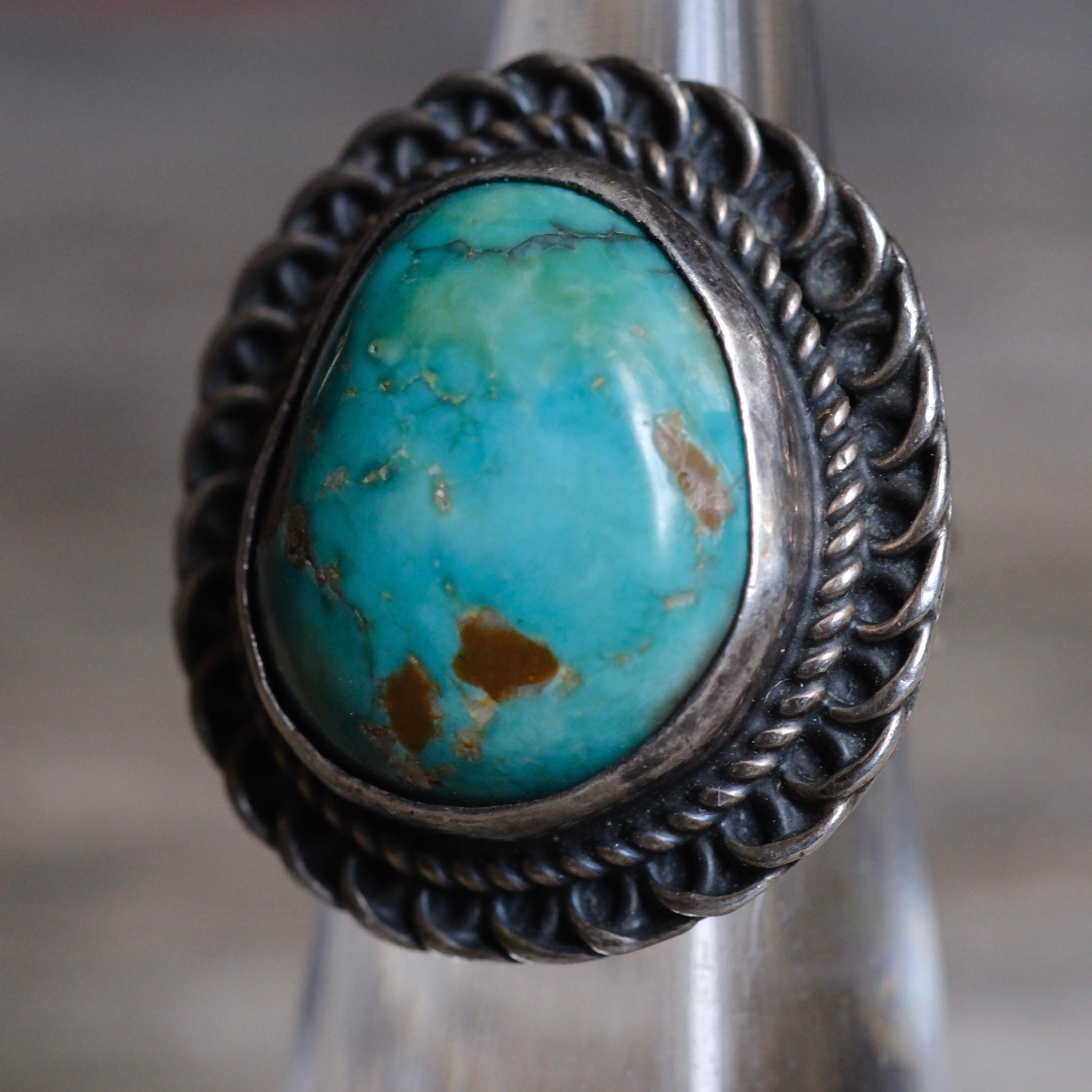 Vintage Sterling Turquoise Florette Ring 4.25