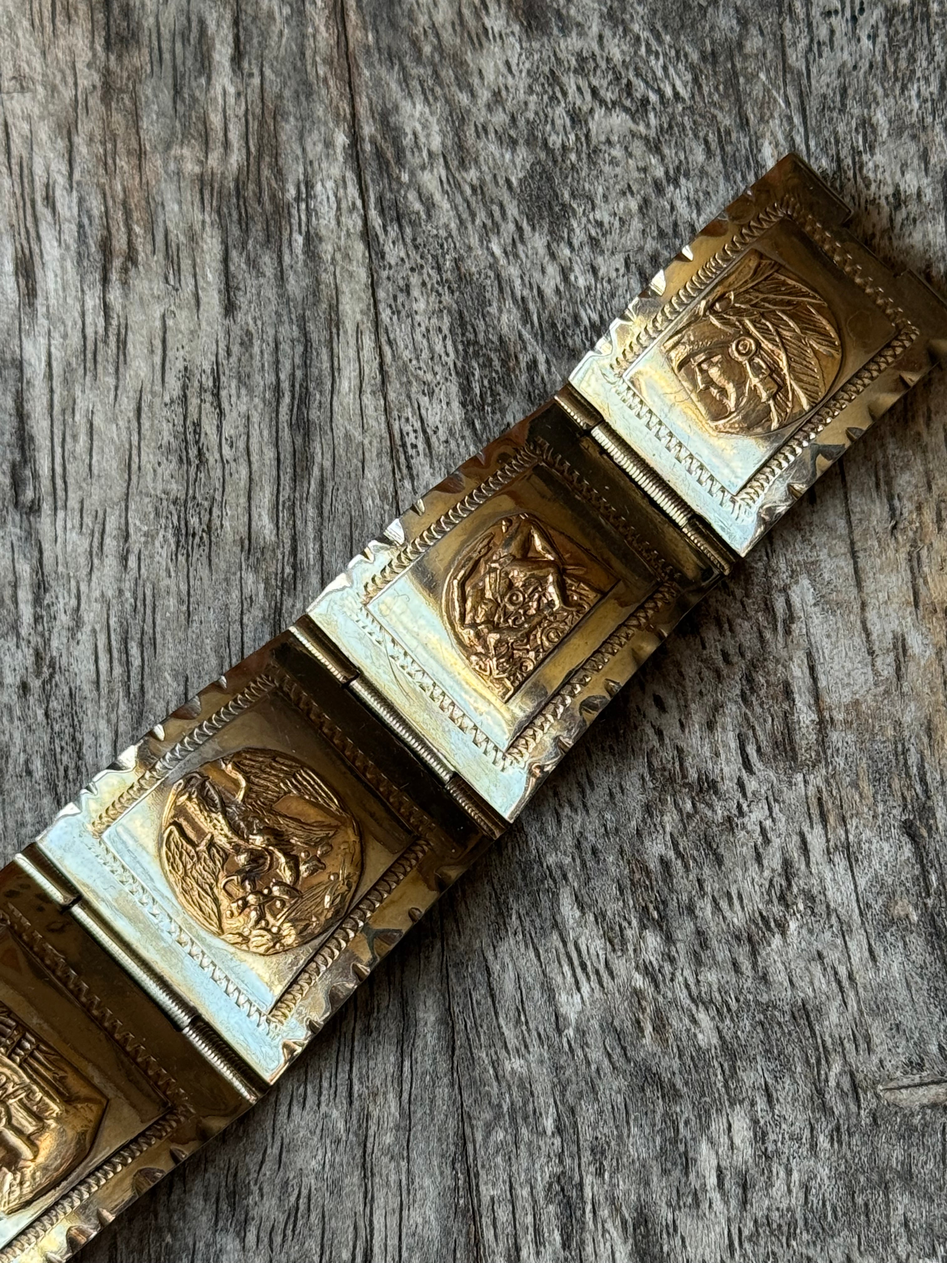 Vintage Mixed Metal Medallion Link Bracelet
