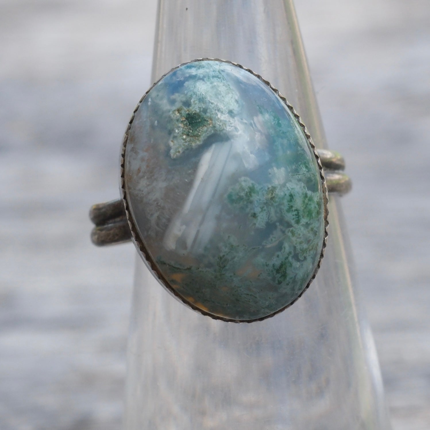 Vintage Sterling Green Agate Ring 5
