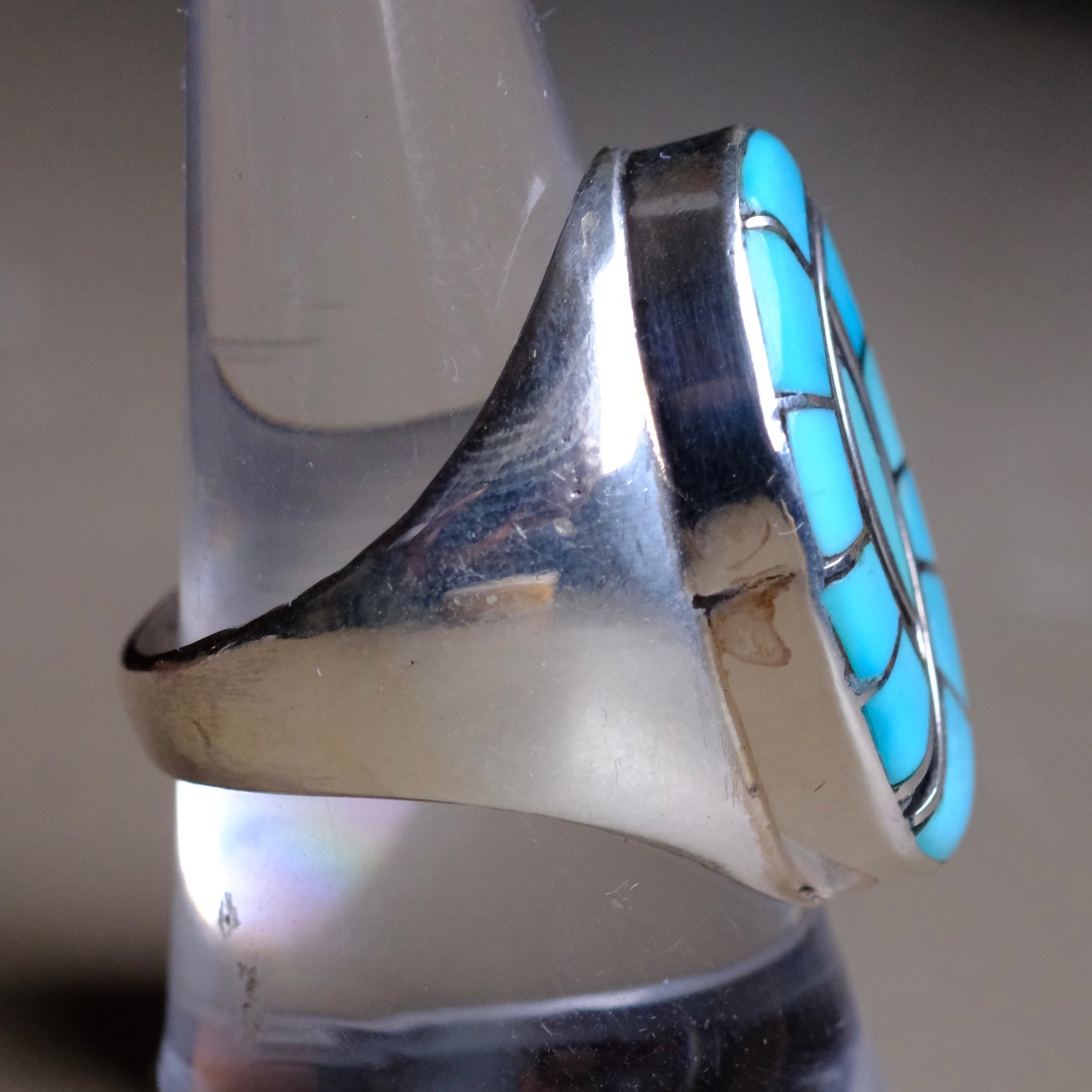 Vintage Sterling Turquoise Hummingbird Inlay Ring 10.5