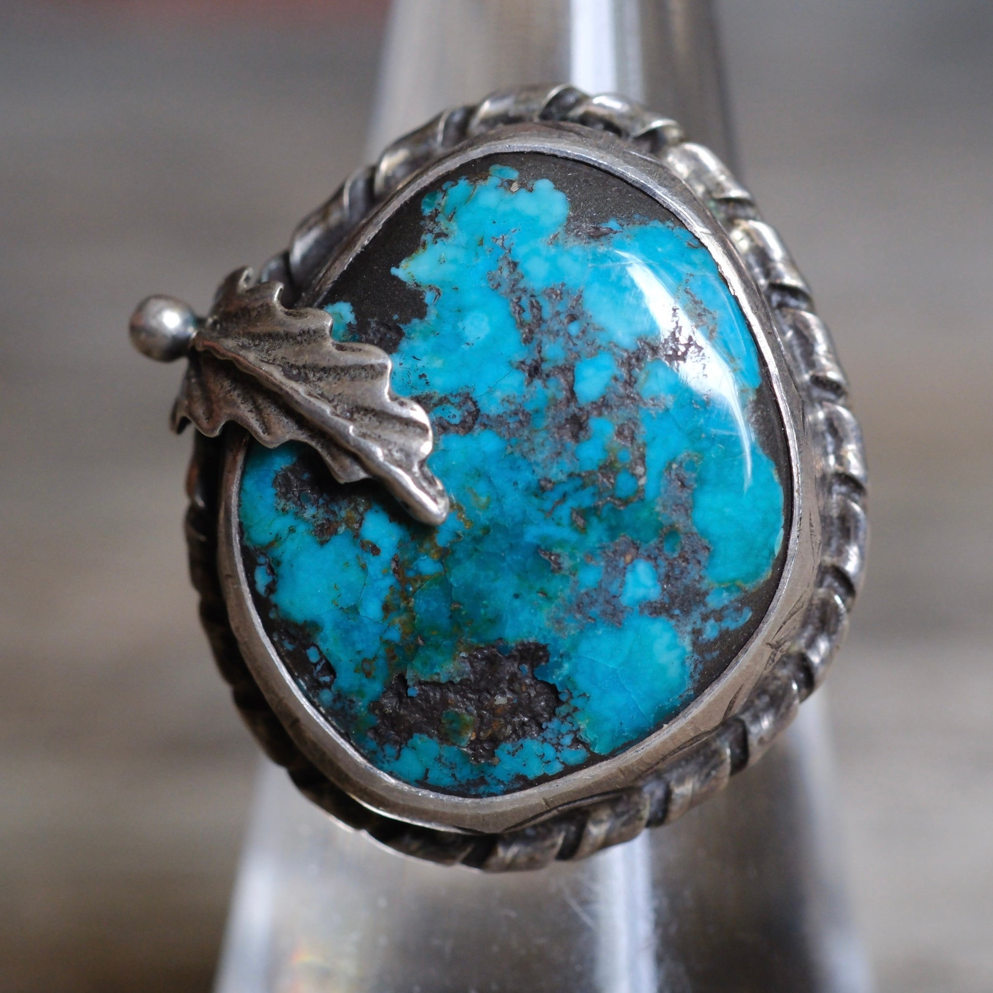 Vintage Sterling Turquoise Feather Ring 7