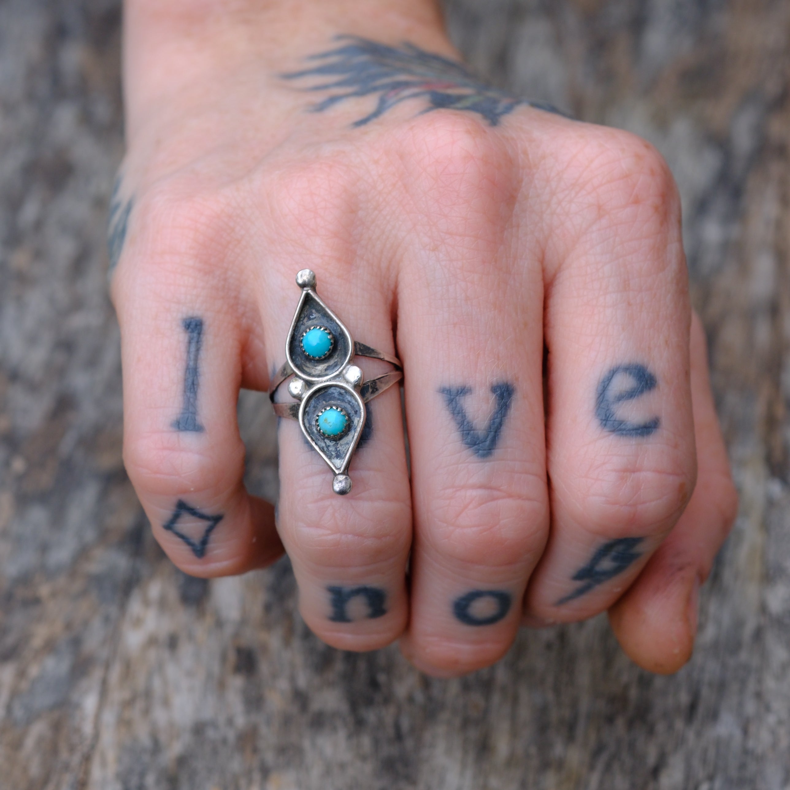 Vintage Sterling 2-Stone Turquoise Ring 6.5
