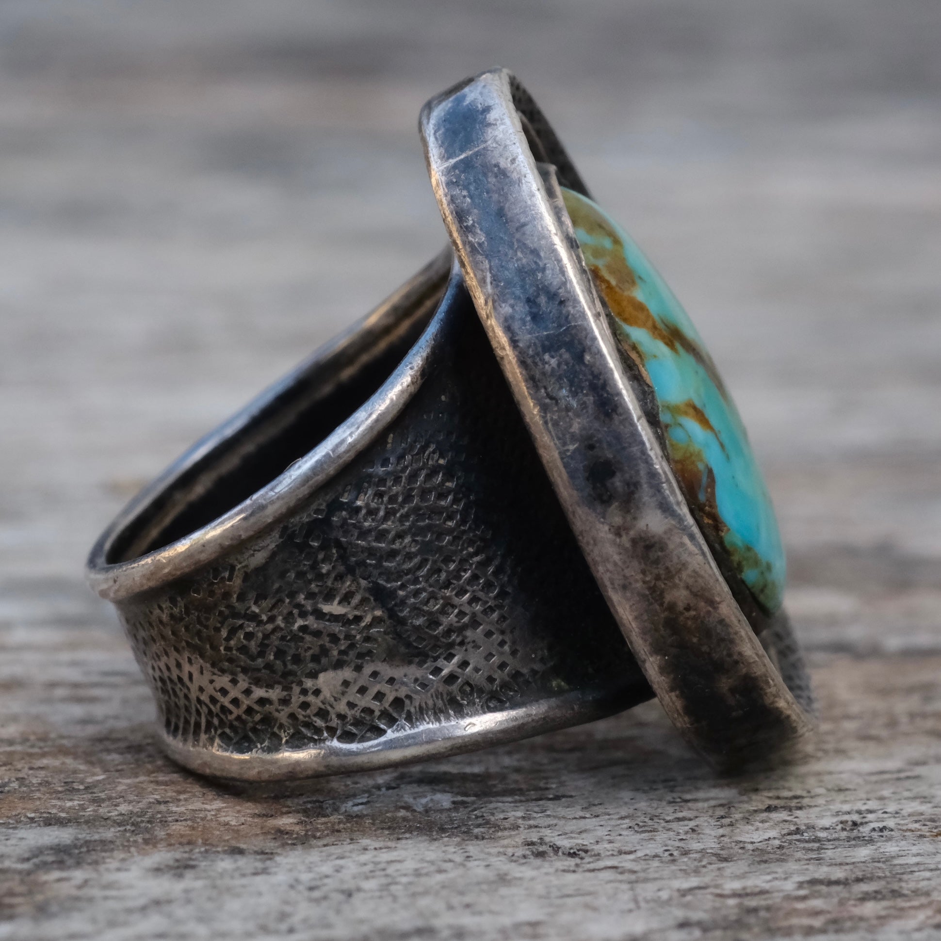 Vintage Sterling Turquoise Shadowbox Ring 6