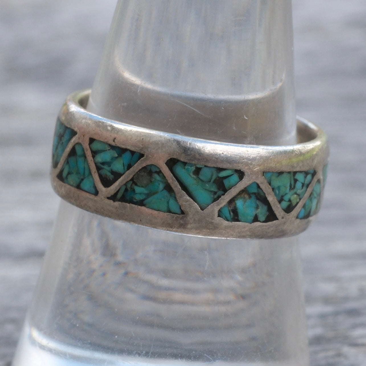 Vintage Sterling Turquoise Inlay Band Ring 9