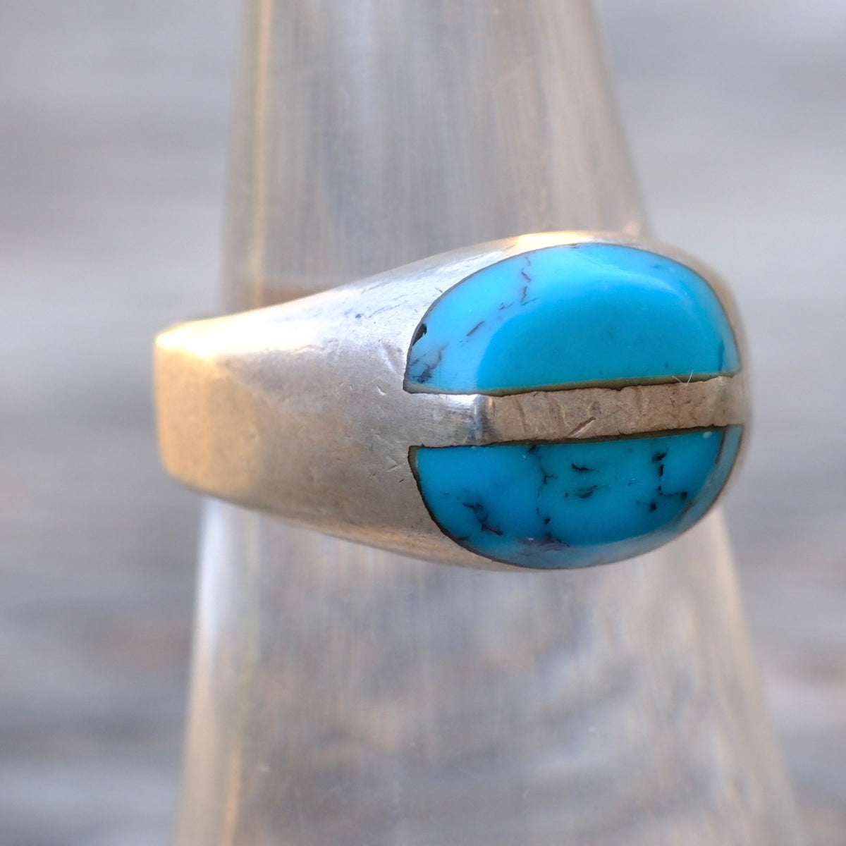 Vintage Sterling Turquoise Inlay Ring 7.5