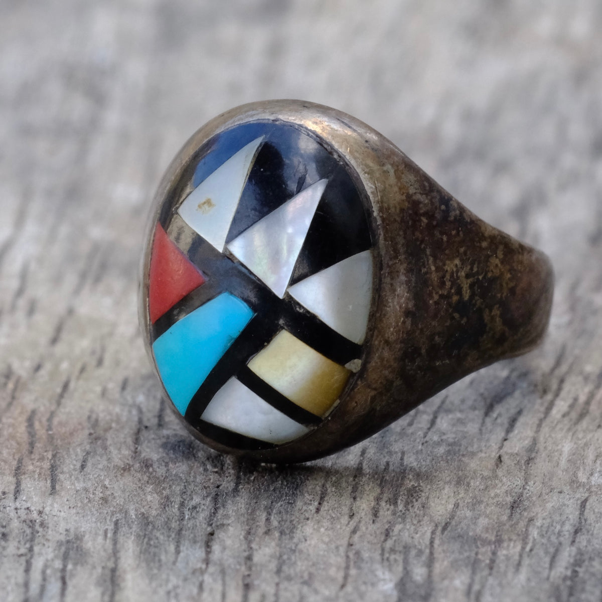 Vintage Sterling Zuni Inlay Ring 8.75