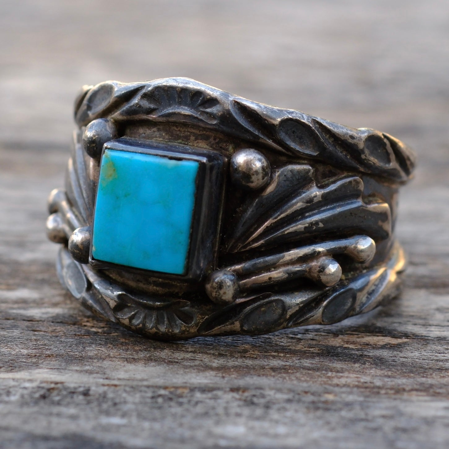 Vintage Sterling Turquoise Band Ring 12