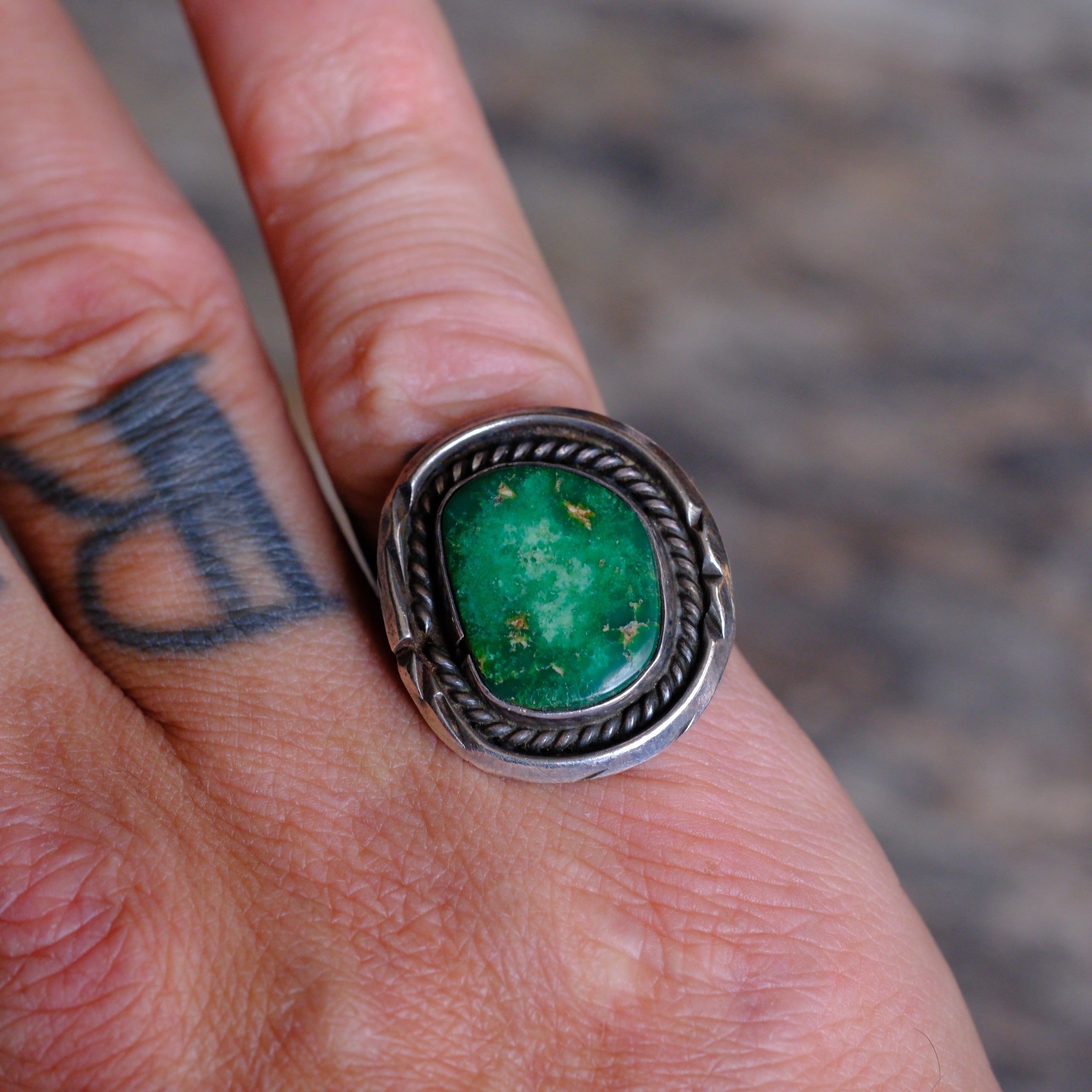 Vintage Sterling Turquoise Roper Ring 6