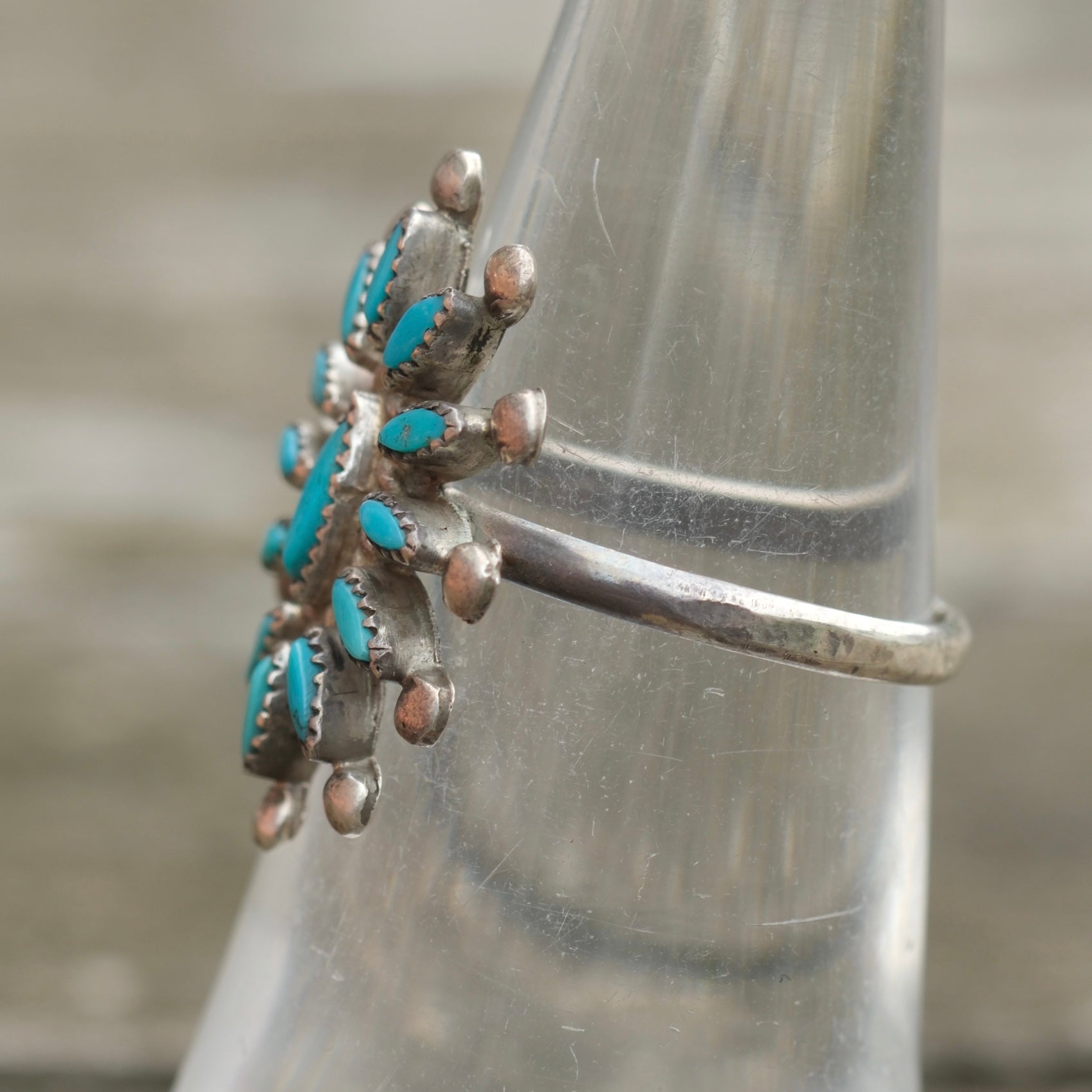 Vintage Sterling Turquoise Cluster Ring 5.5