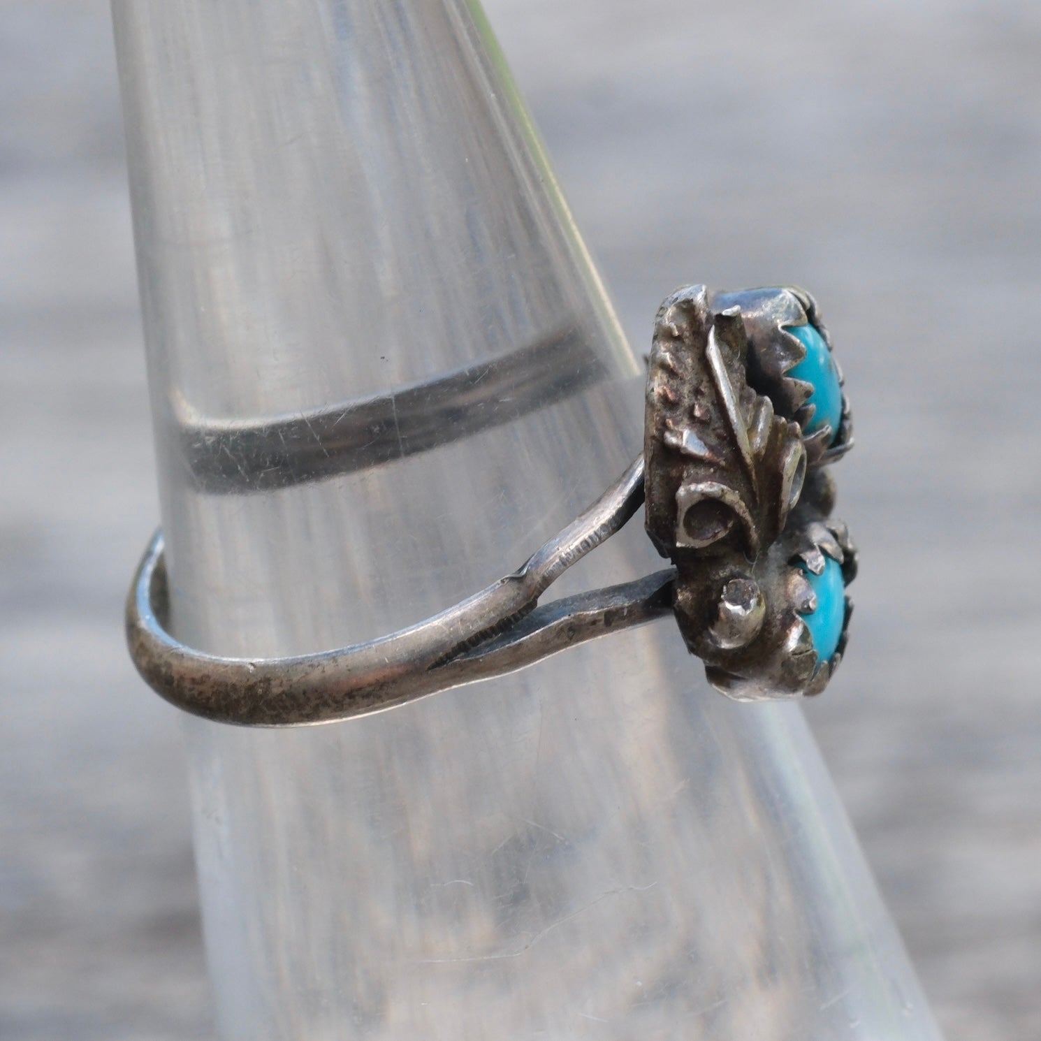 Vintage Sterling 2-Stone Turquoise Ring 4.75