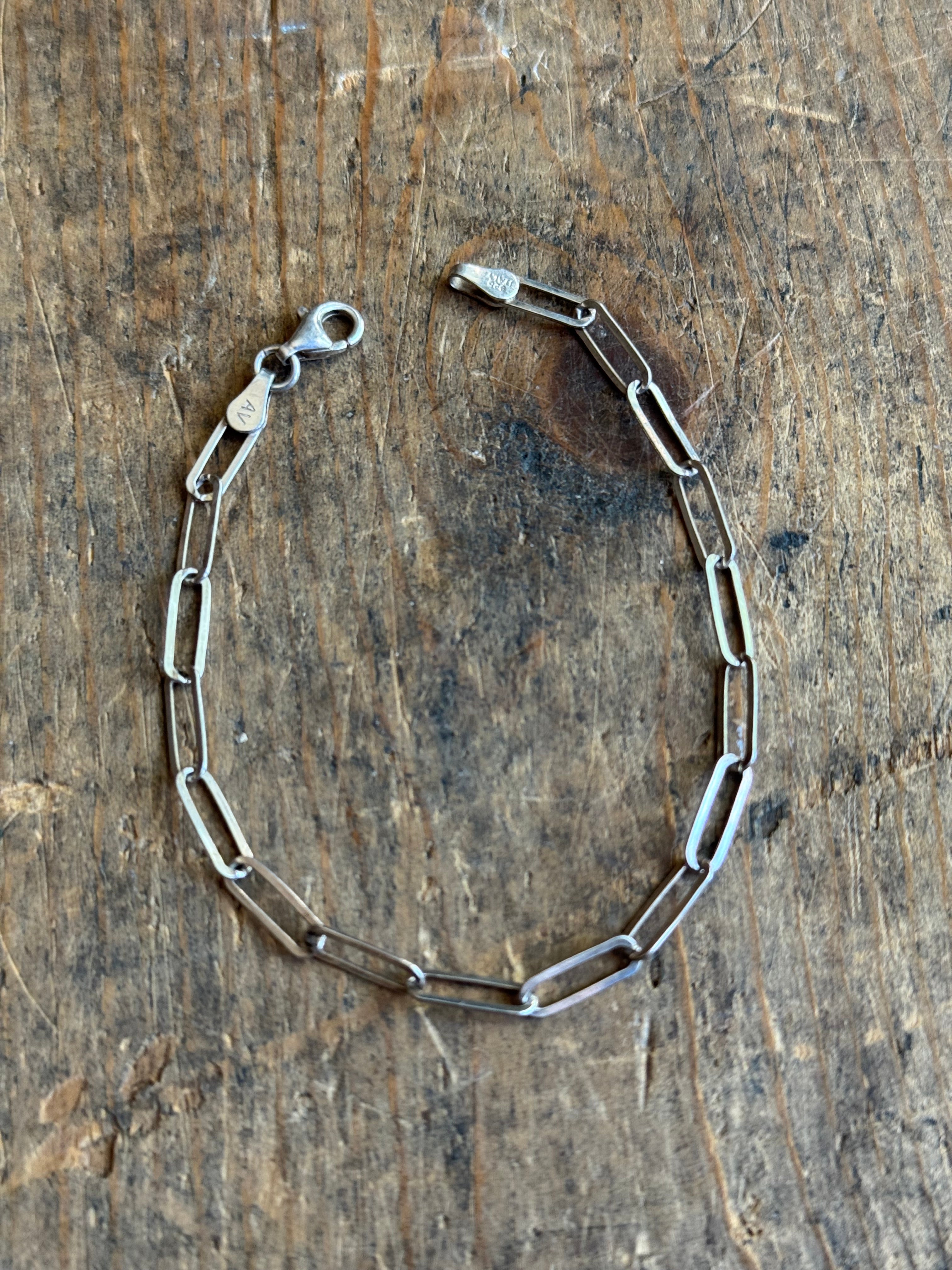 Vintage Sterling Silver Paperclip Chain Bracelet 7"