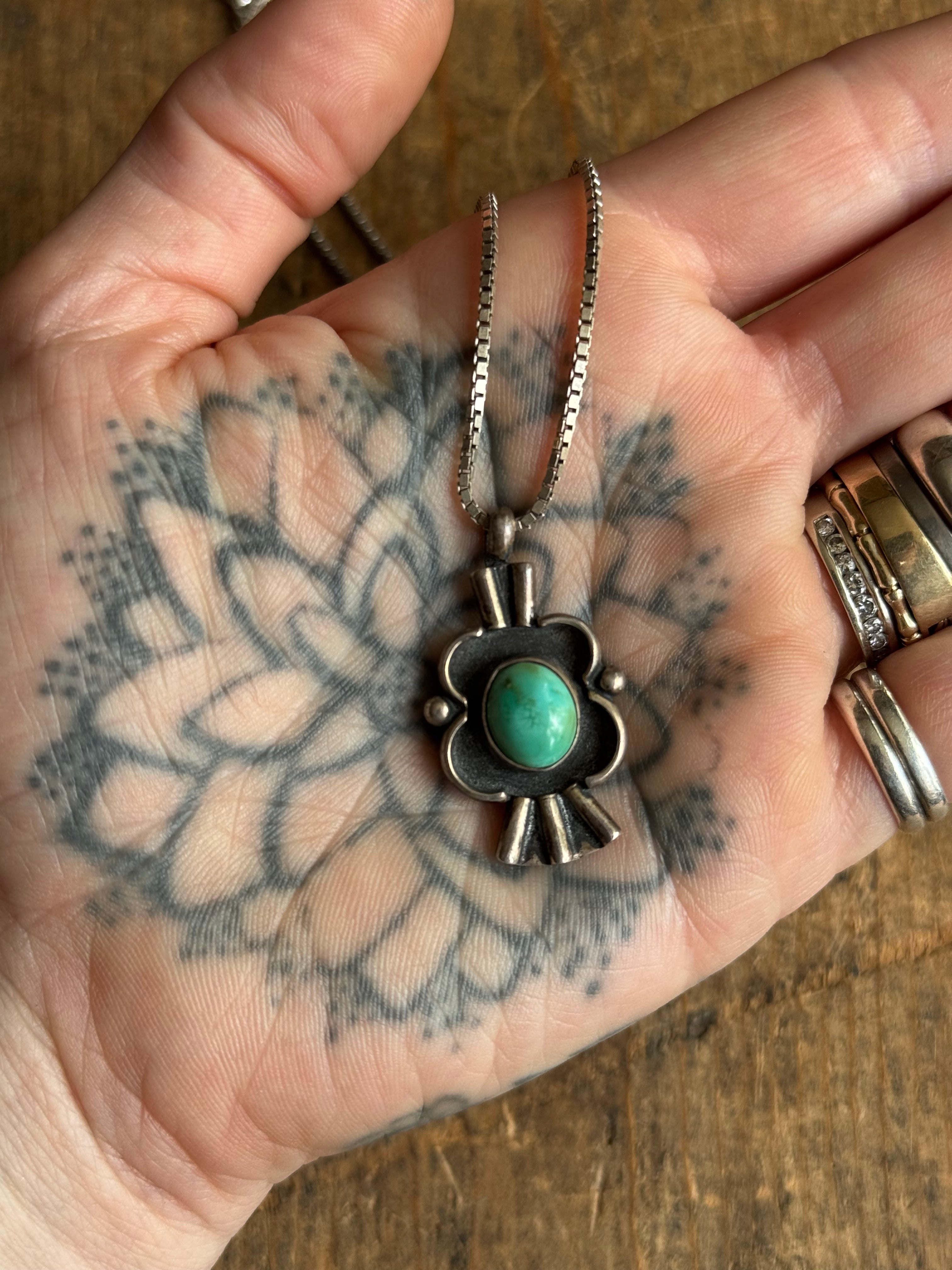 Vintage Sterling Silver Turquoise Florette Necklace