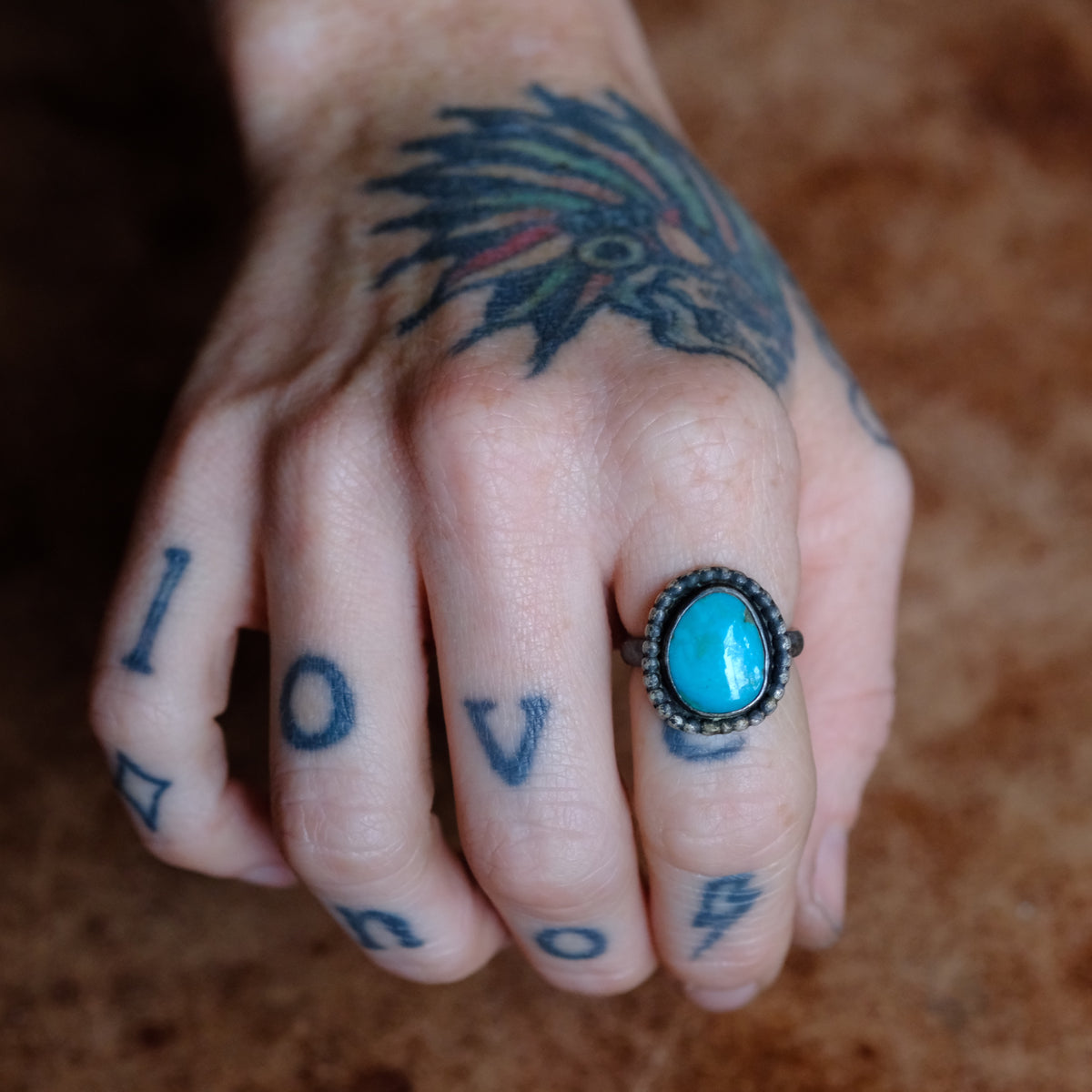Vintage Sterling Turquoise Ring 7.5