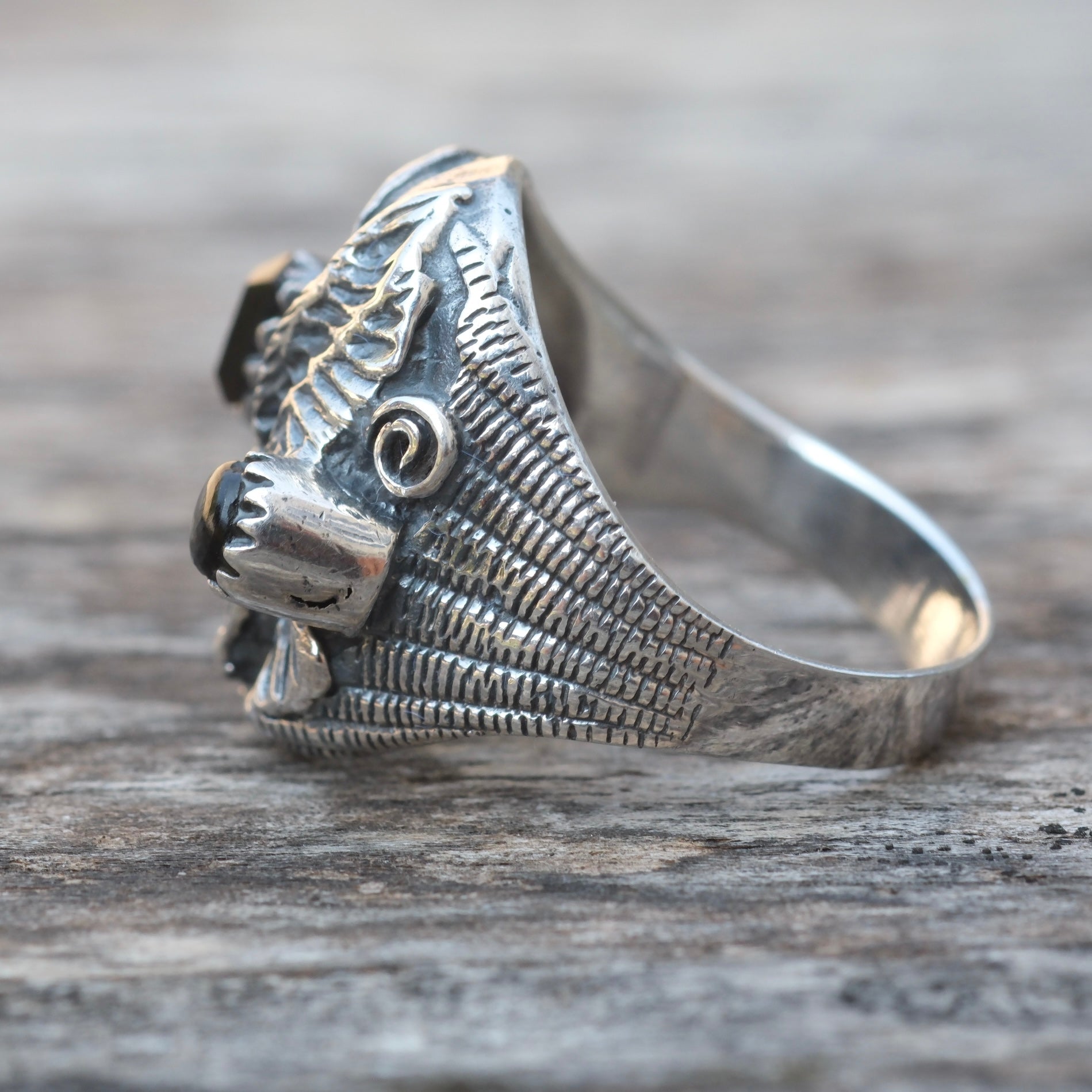 Vintage Sterling Onyx Eagle Ring 10.75