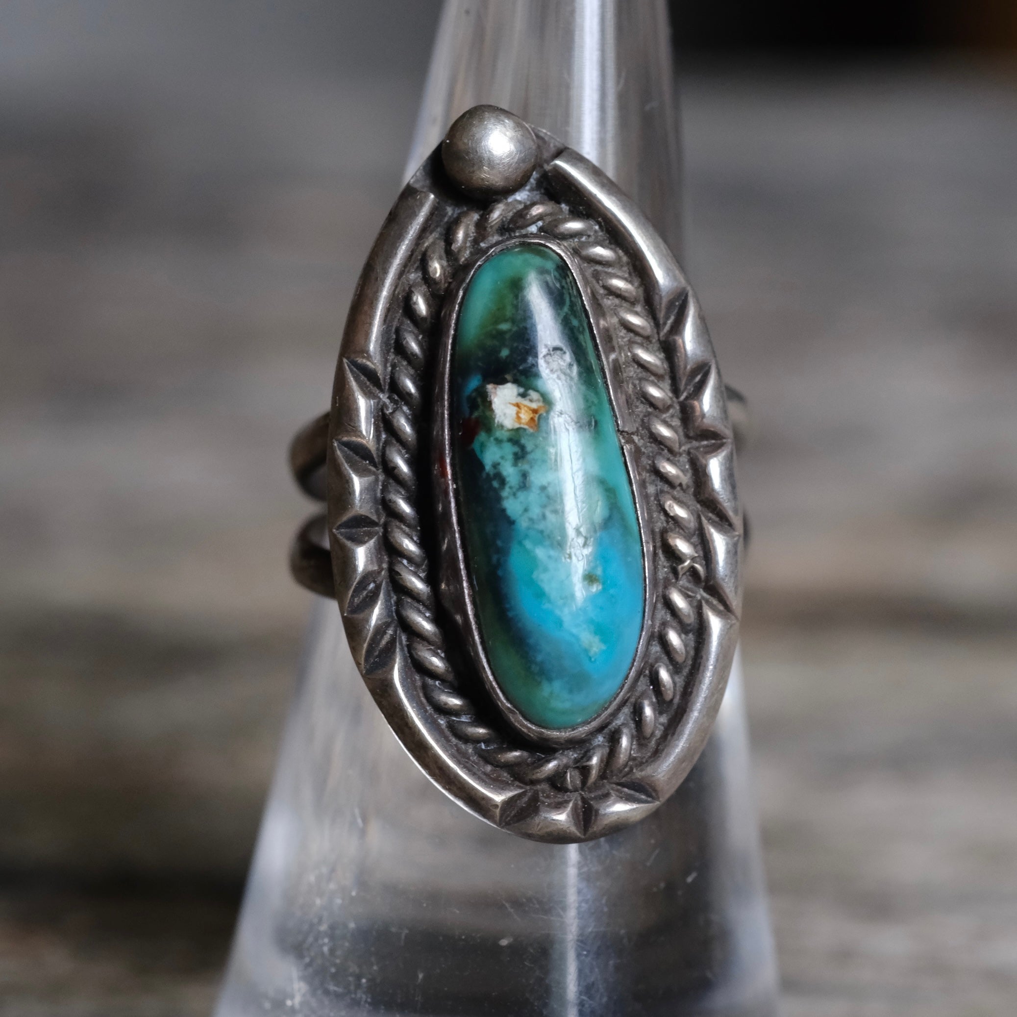 Vintage Sterling Turquoise Roper Ring 6.5