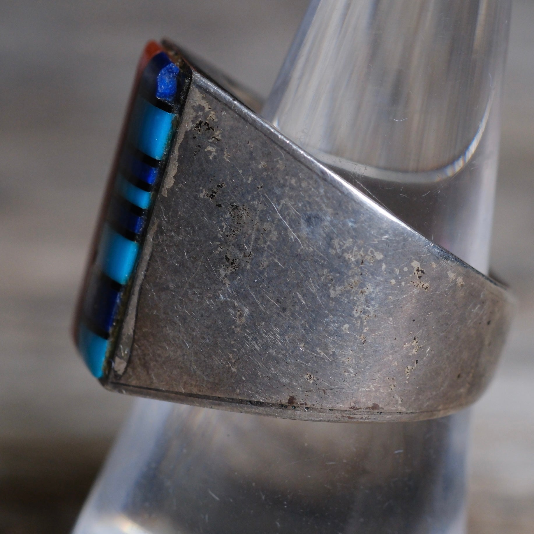Vintage Sterling Multistone Inlay Ring 9