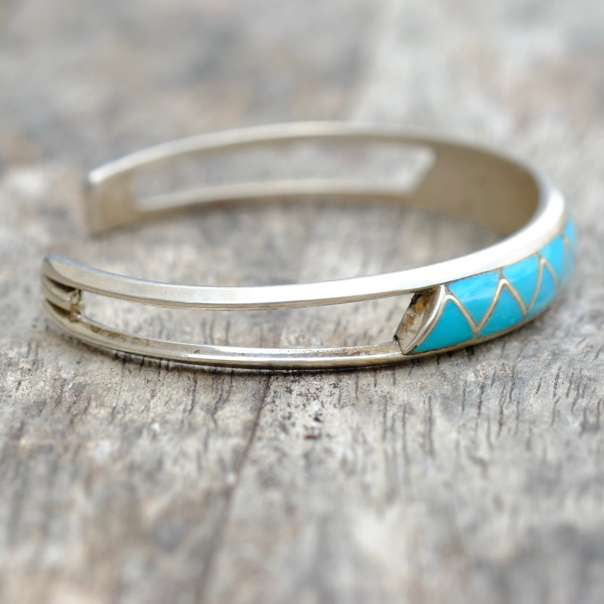 Vintage Sterling Turquoise Inlay Cuff Bracelet