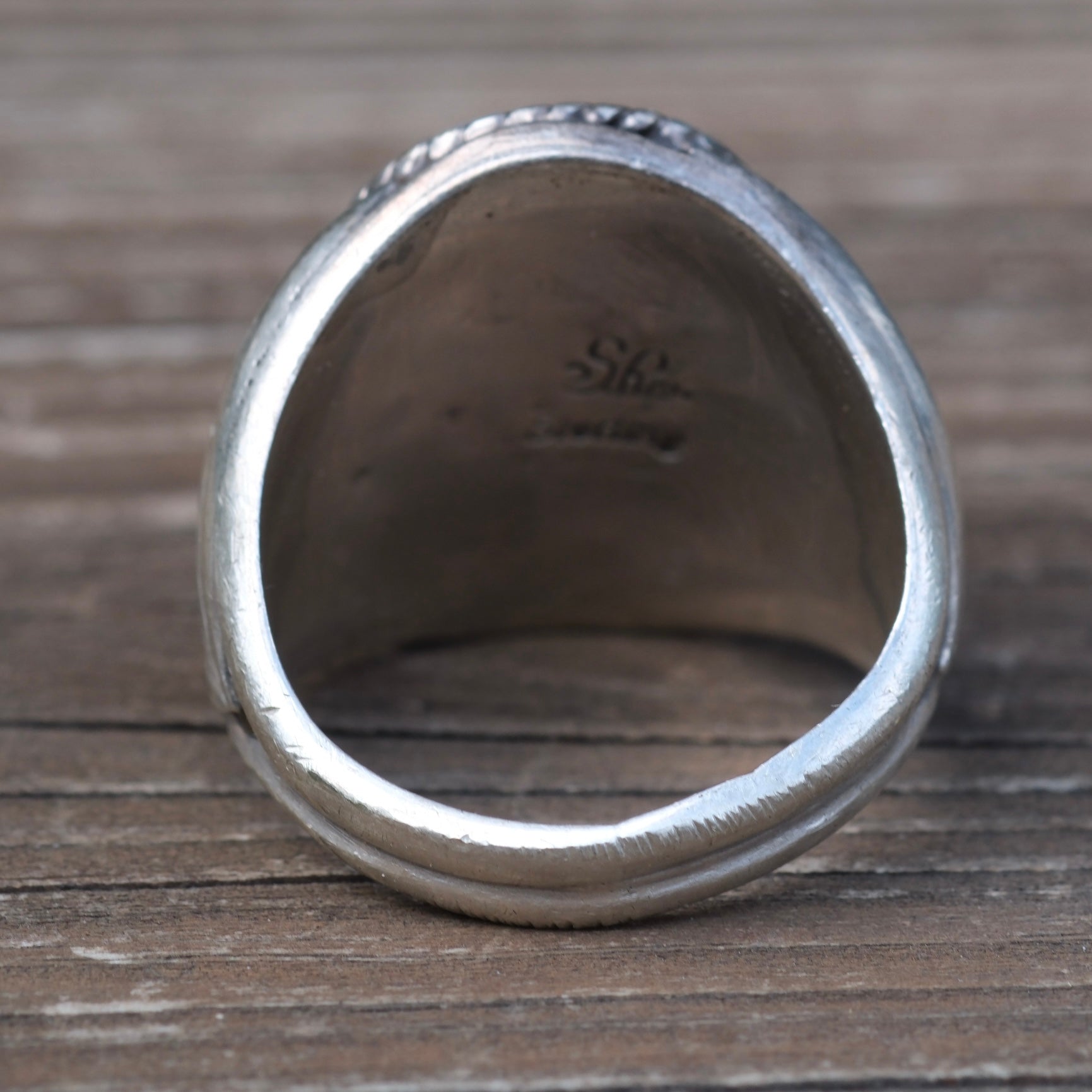 Vintage Sterling Silver Eagle Ribbed Band Ring 9.75