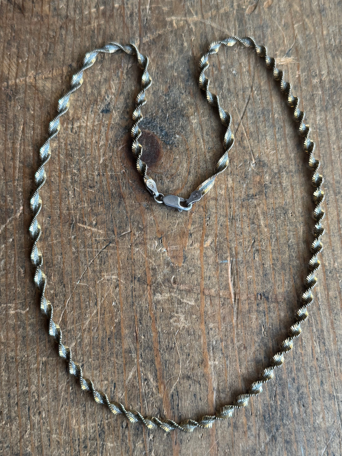 Vintage Sterling Silver 20” Two Tone Twist Herringbone Chain