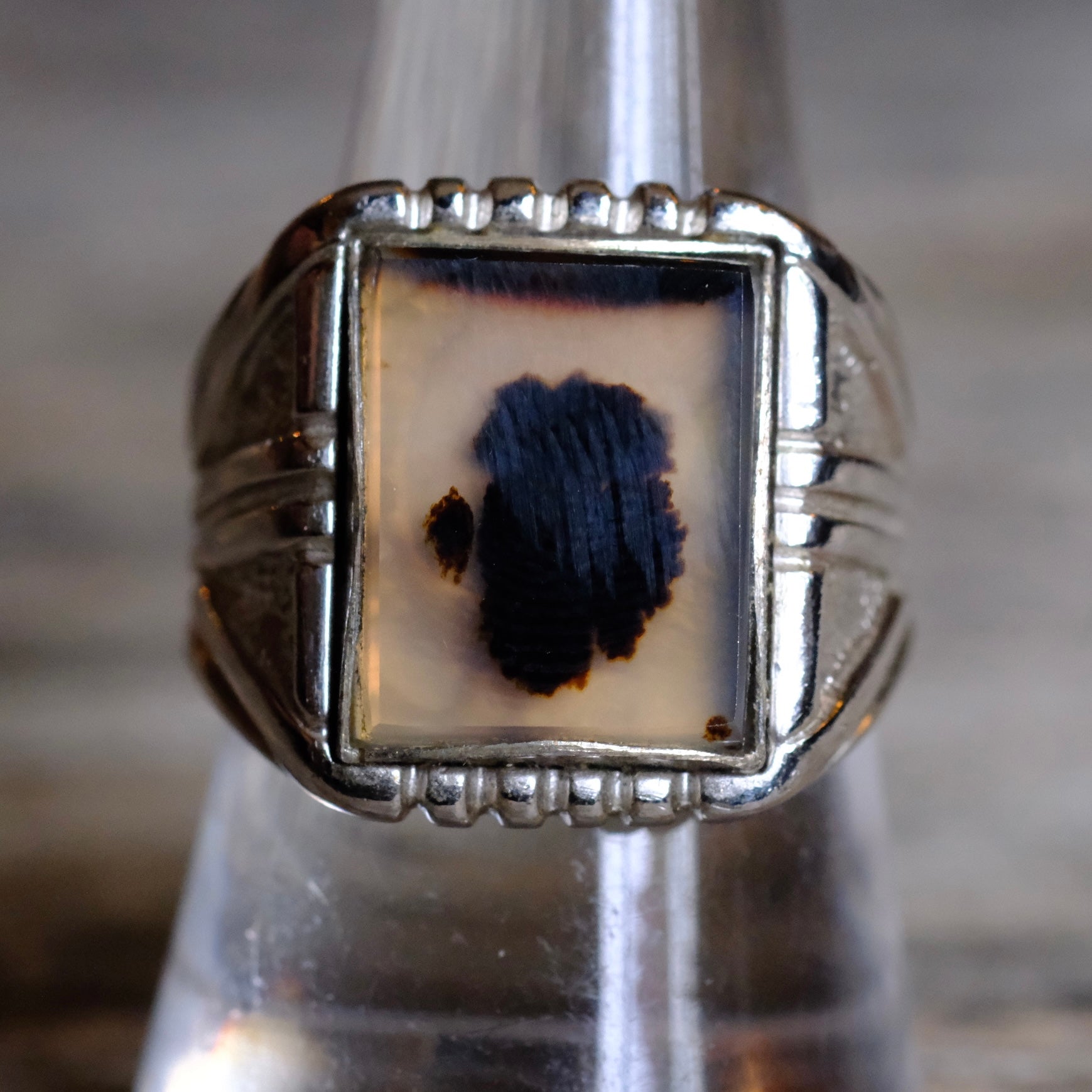 Vintage Sterling Agate Signet Ring 9.75