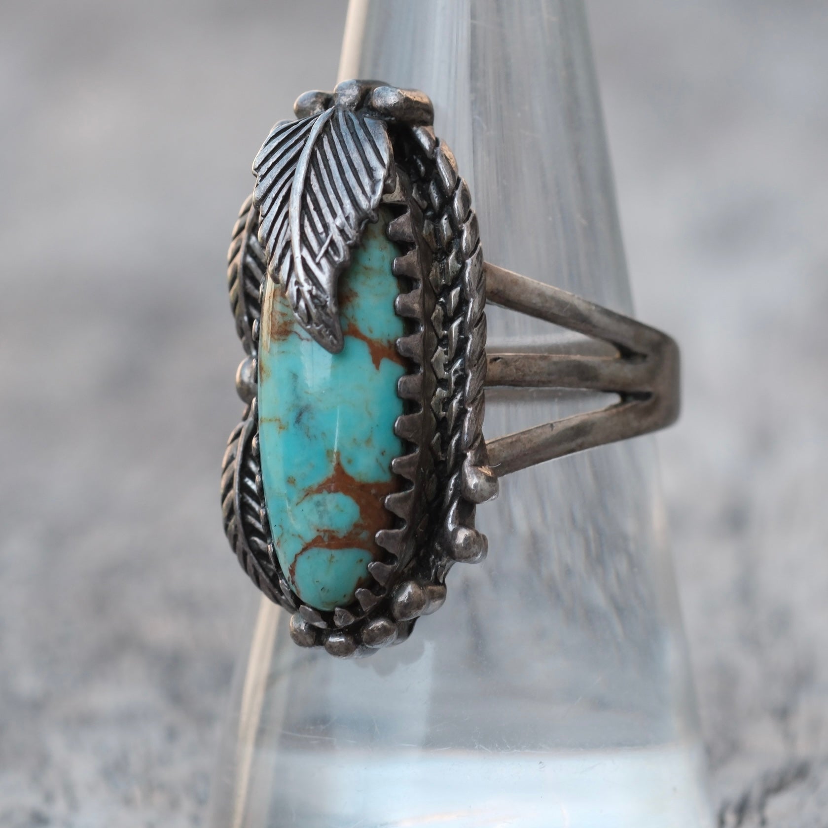Vintage Sterling Turquoise Feather Ring 8.25